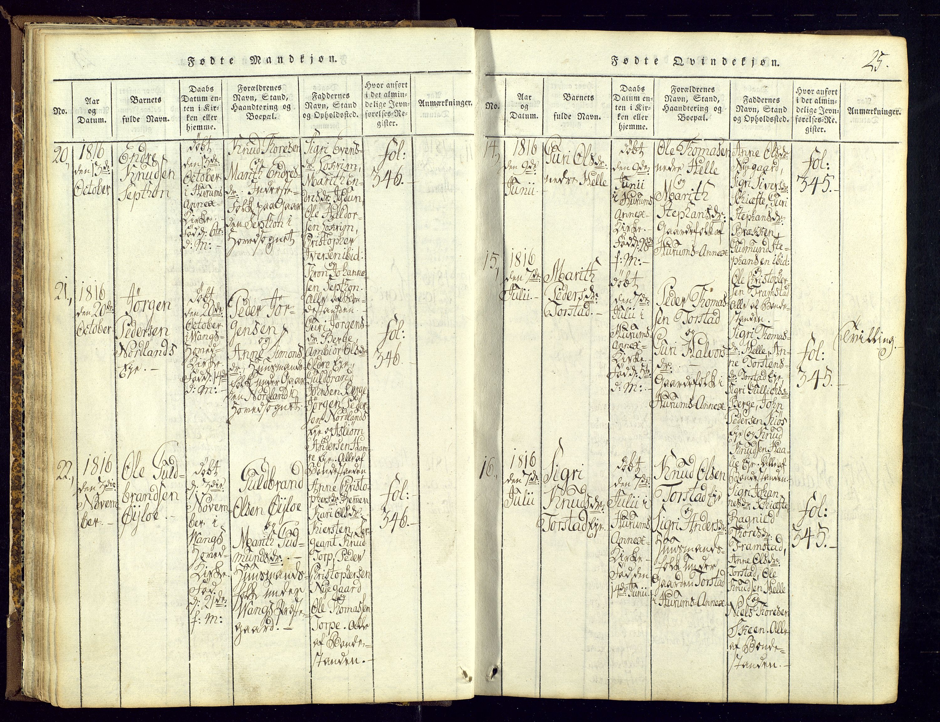 Vang prestekontor, Valdres, AV/SAH-PREST-140/H/Ha/L0004: Ministerialbok nr. 4, 1814-1831, s. 25