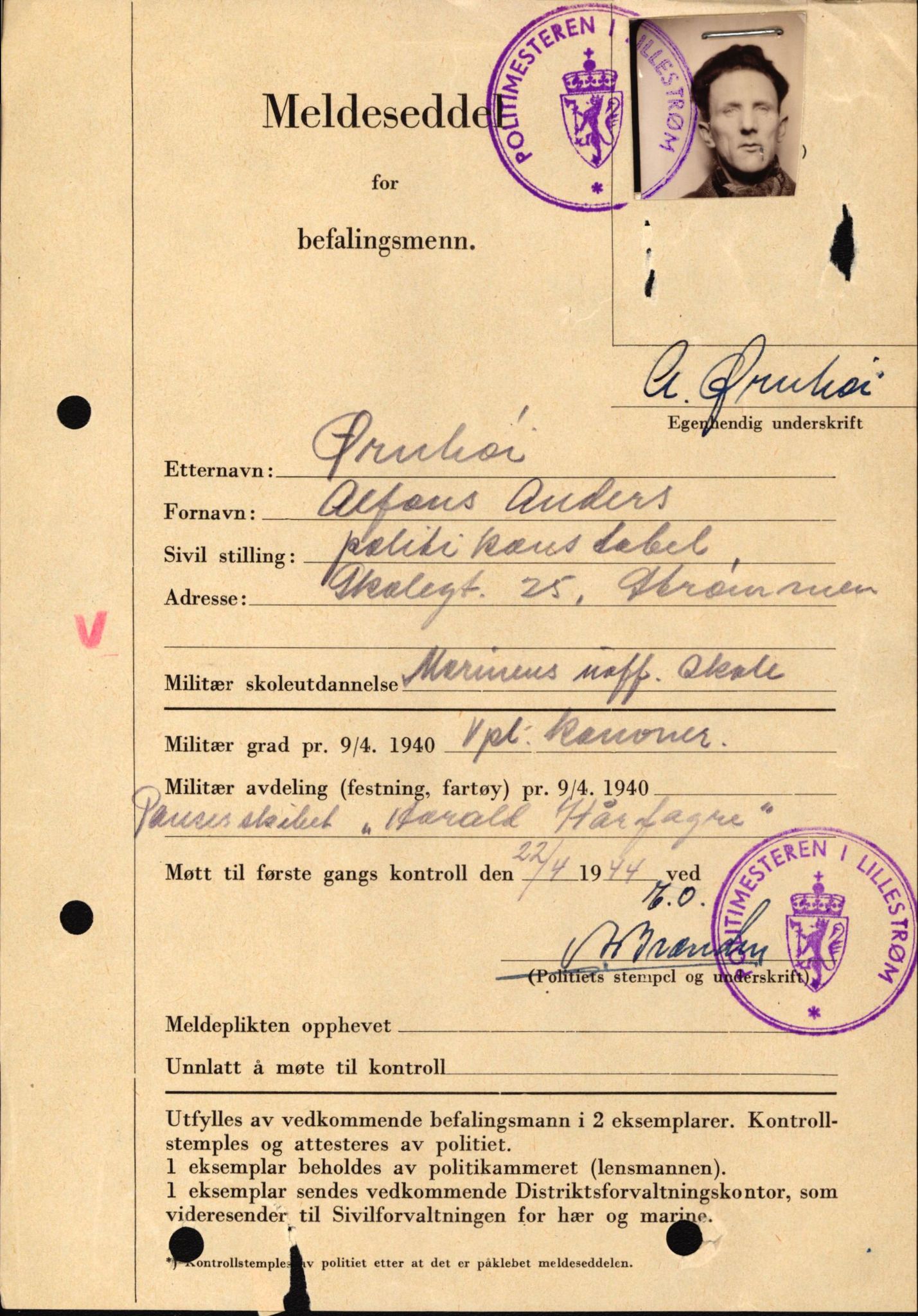 Forsvaret, Forsvarets krigshistoriske avdeling, AV/RA-RAFA-2017/Y/Yf/L0209: II-C-11-2121  -  Okkupasjonstiden.  Meldesedler for befal med foto og oppl. om militær grad 9. apr. 1940., 1944-1945, s. 1324