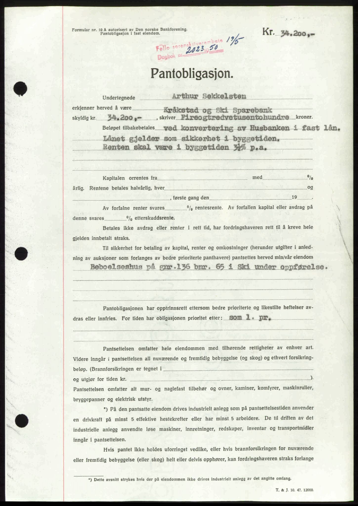 Follo sorenskriveri, SAO/A-10274/G/Ga/Gaa/L0092: Pantebok nr. I 92, 1950-1950, Dagboknr: 2023/1950