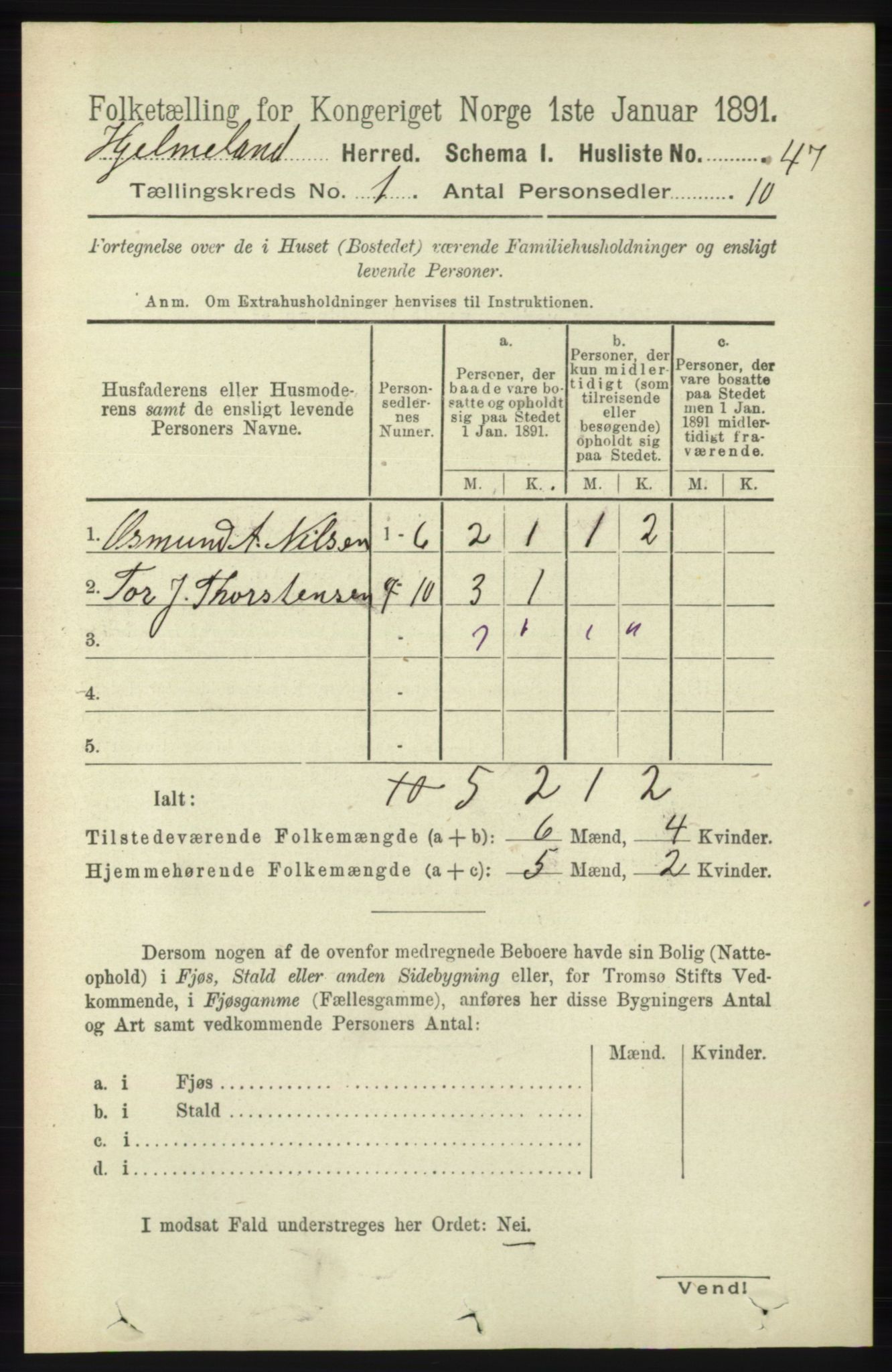 RA, Folketelling 1891 for 1133 Hjelmeland herred, 1891, s. 69