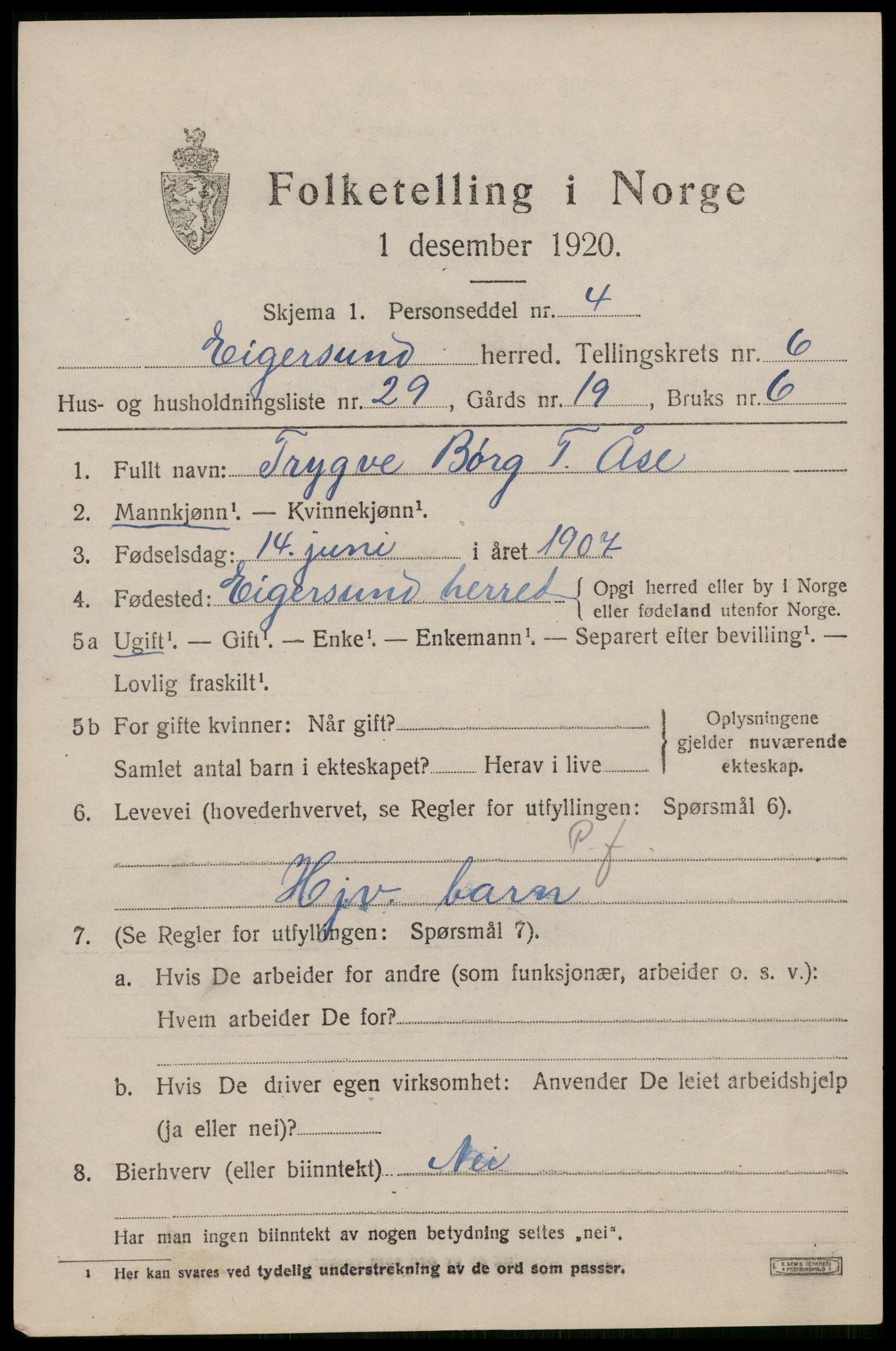 SAST, Folketelling 1920 for 1116 Eigersund herred, 1920, s. 4211