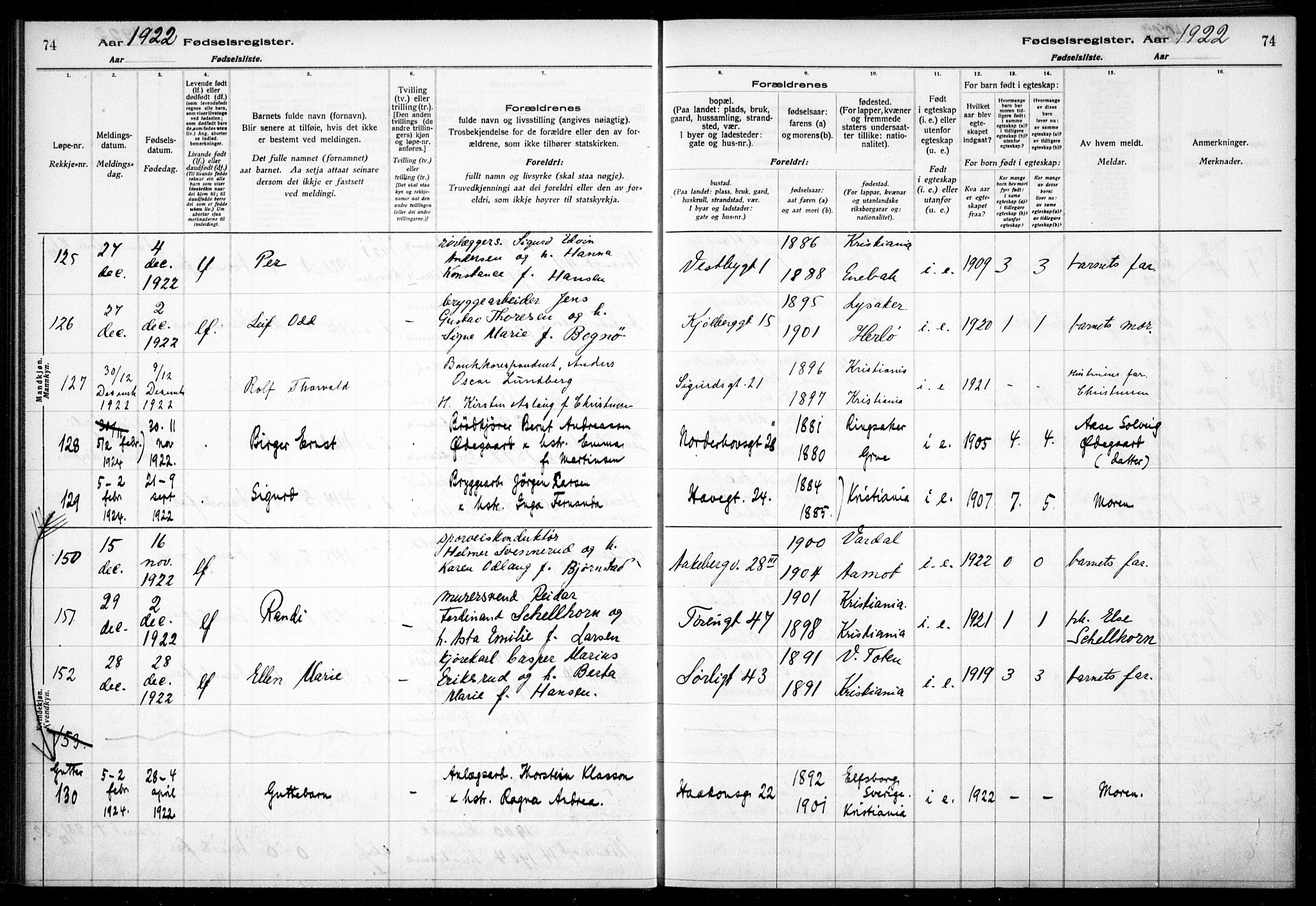 Kampen prestekontor Kirkebøker, AV/SAO-A-10853/J/Ja/L0002: Fødselsregister nr. 2, 1920-1935, s. 74