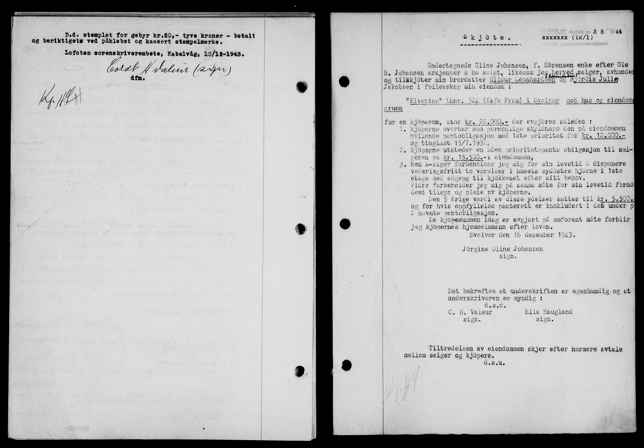 Lofoten sorenskriveri, SAT/A-0017/1/2/2C/L0012a: Pantebok nr. 12a, 1943-1944, Dagboknr: 35/1944