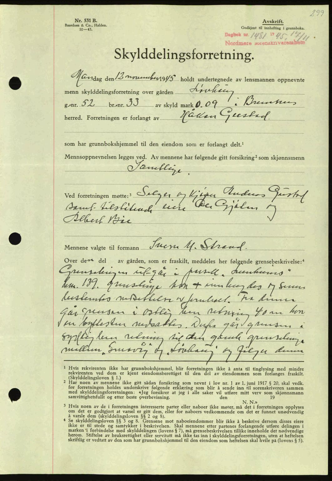 Nordmøre sorenskriveri, AV/SAT-A-4132/1/2/2Ca: Pantebok nr. A100a, 1945-1945, Dagboknr: 1481/1945