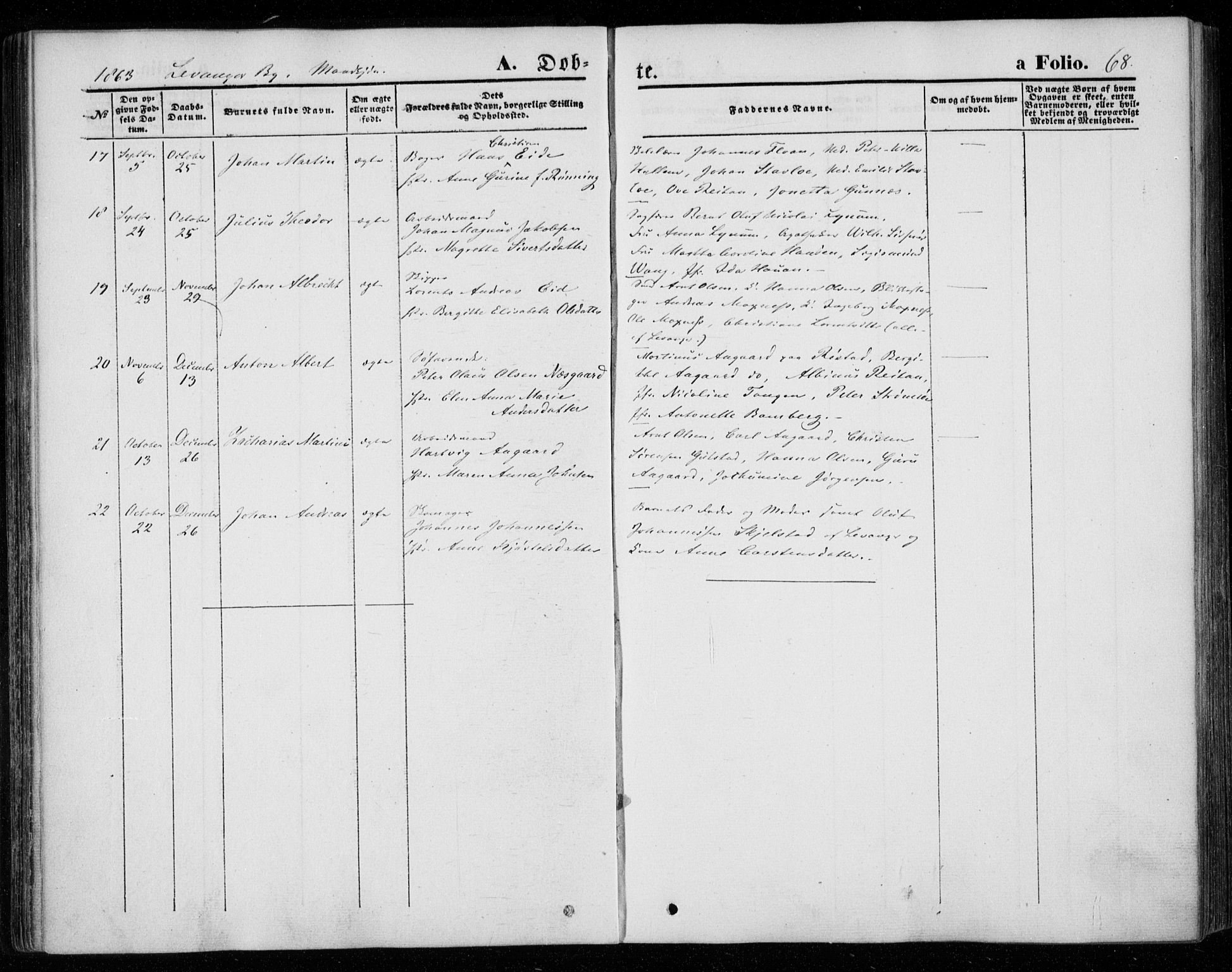 Ministerialprotokoller, klokkerbøker og fødselsregistre - Nord-Trøndelag, AV/SAT-A-1458/720/L0184: Ministerialbok nr. 720A02 /1, 1855-1863, s. 68