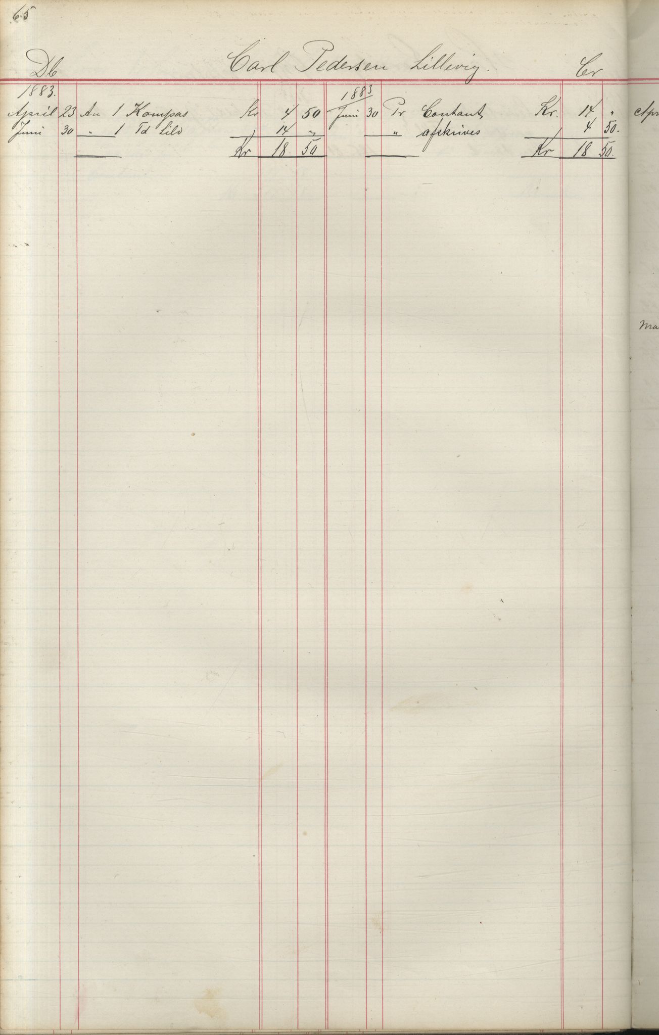 Brodtkorb handel A/S, VAMU/A-0001/F/Fa/L0004/0001: Kompanibøker. Utensogns / Compagnibog for Udensogns Fiskere No 15. Fra A - H, 1882-1895, s. 65