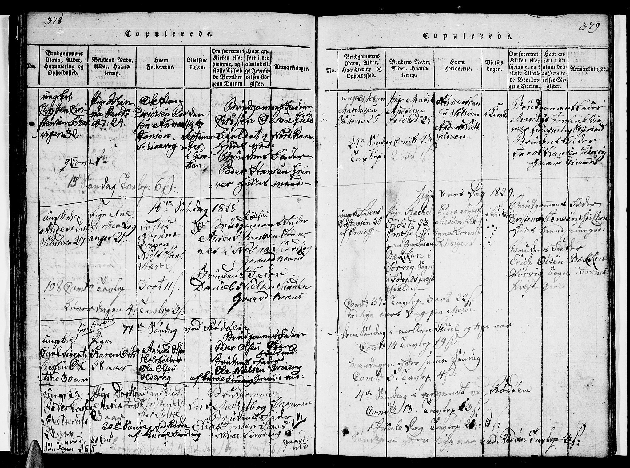 Ministerialprotokoller, klokkerbøker og fødselsregistre - Nordland, SAT/A-1459/841/L0616: Klokkerbok nr. 841C01 /1, 1820-1832, s. 378-379