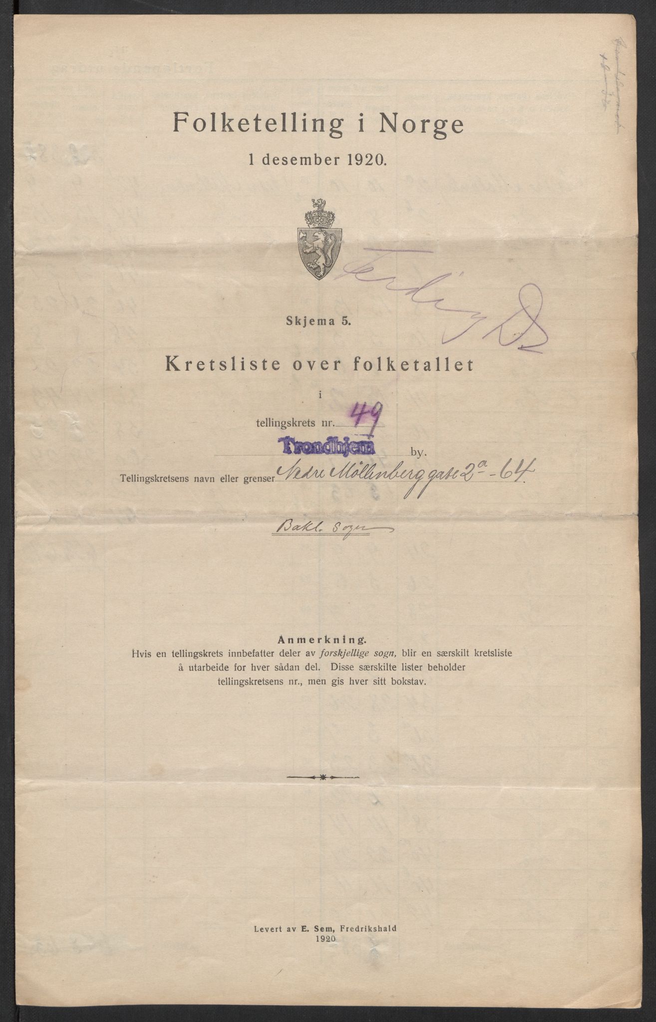 SAT, Folketelling 1920 for 1601 Trondheim kjøpstad, 1920, s. 161