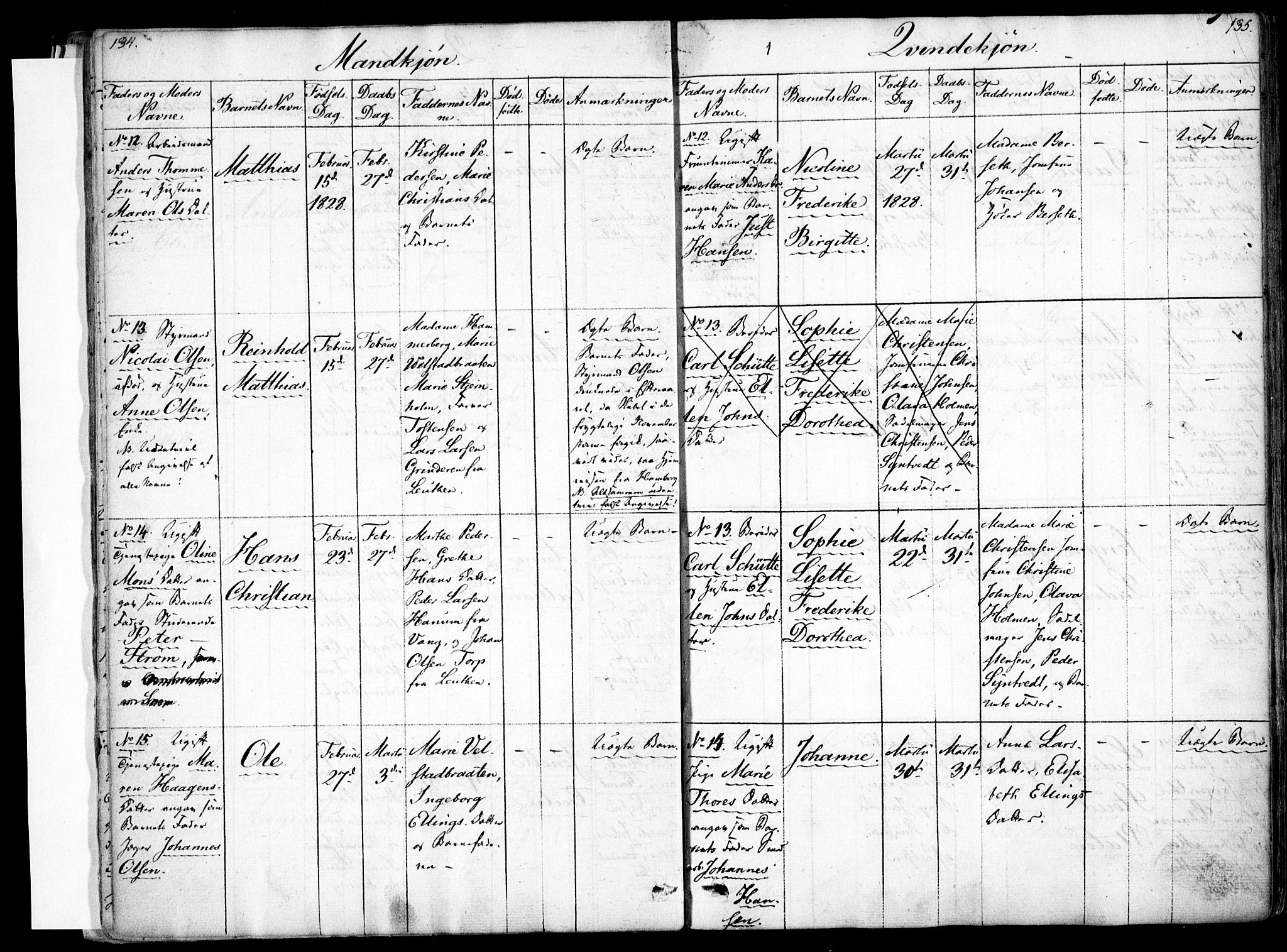 Rikshospitalet prestekontor Kirkebøker, AV/SAO-A-10309b/F/L0001: Ministerialbok nr. 1, 1818-1832, s. 134-135