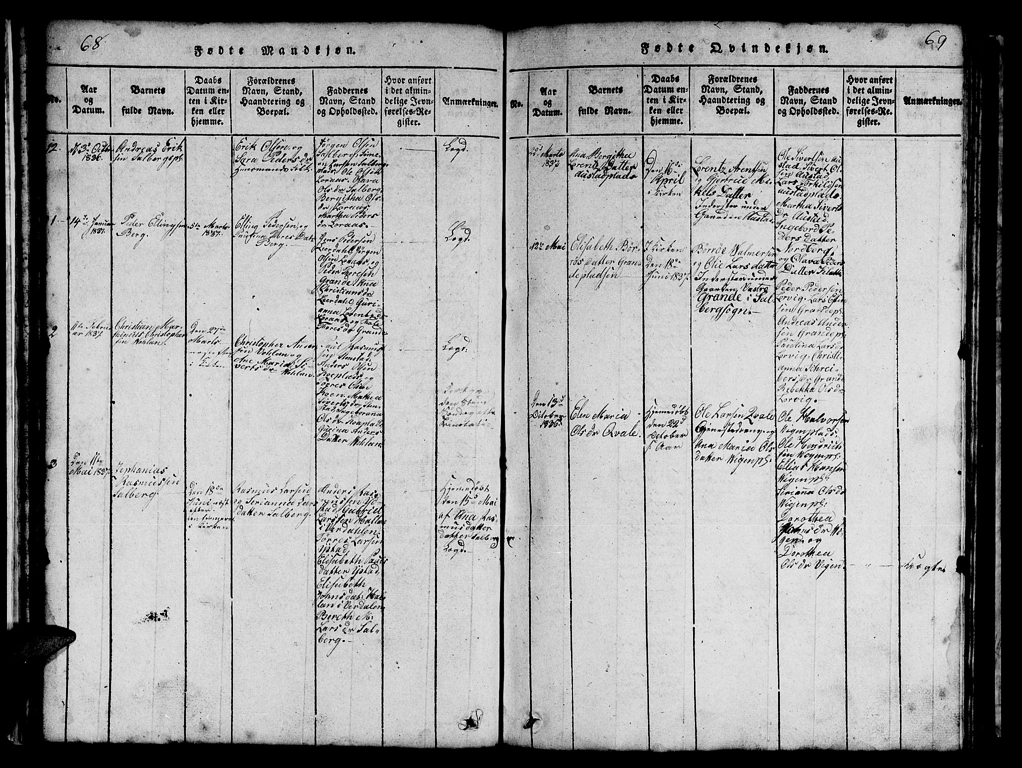 Ministerialprotokoller, klokkerbøker og fødselsregistre - Nord-Trøndelag, SAT/A-1458/731/L0310: Klokkerbok nr. 731C01, 1816-1874, s. 68-69