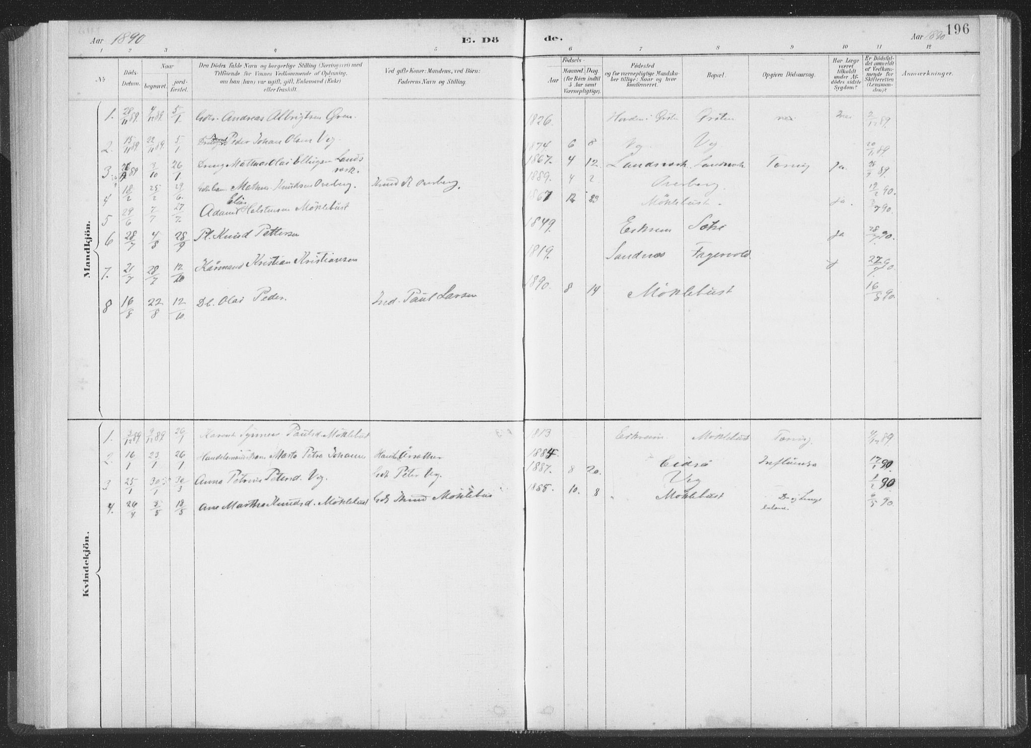 Ministerialprotokoller, klokkerbøker og fødselsregistre - Møre og Romsdal, SAT/A-1454/502/L0025: Ministerialbok nr. 502A03, 1885-1909, s. 196