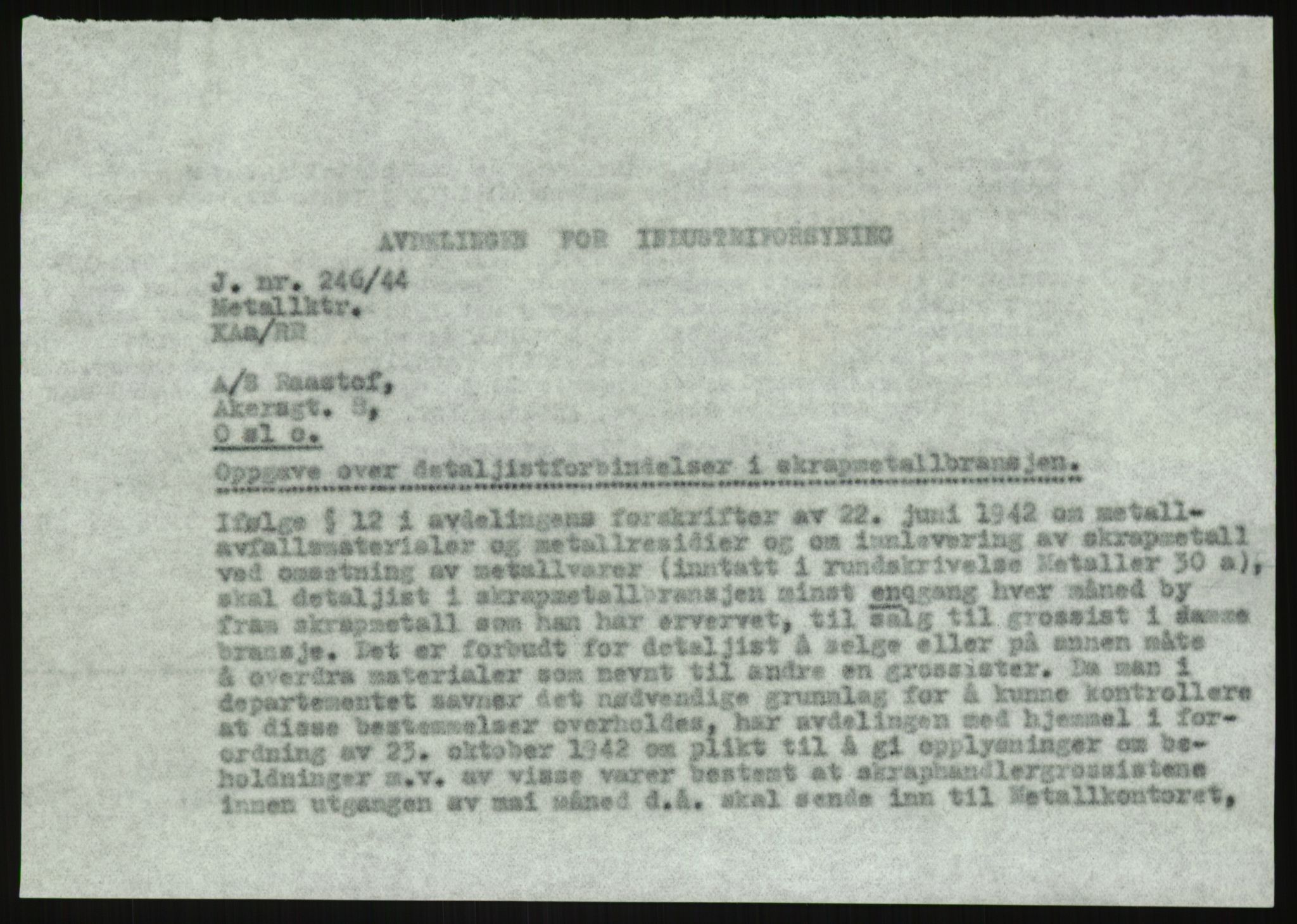 Direktoratet for industriforsyning, Sekretariatet, AV/RA-S-4153/D/Df/L0054: 9. Metallkontoret, 1940-1945, s. 1811