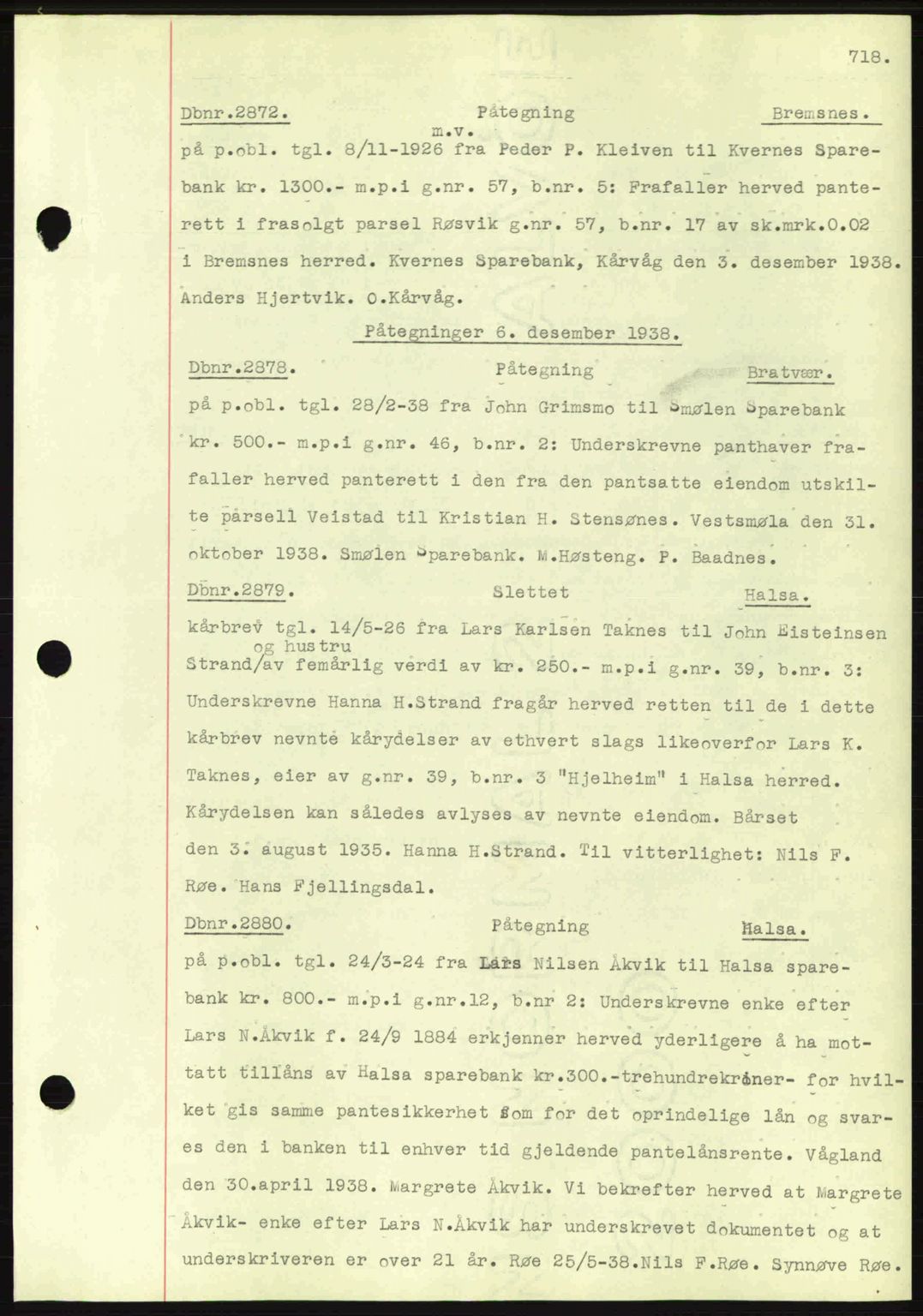 Nordmøre sorenskriveri, SAT/A-4132/1/2/2Ca: Pantebok nr. C80, 1936-1939, Dagboknr: 2872/1938