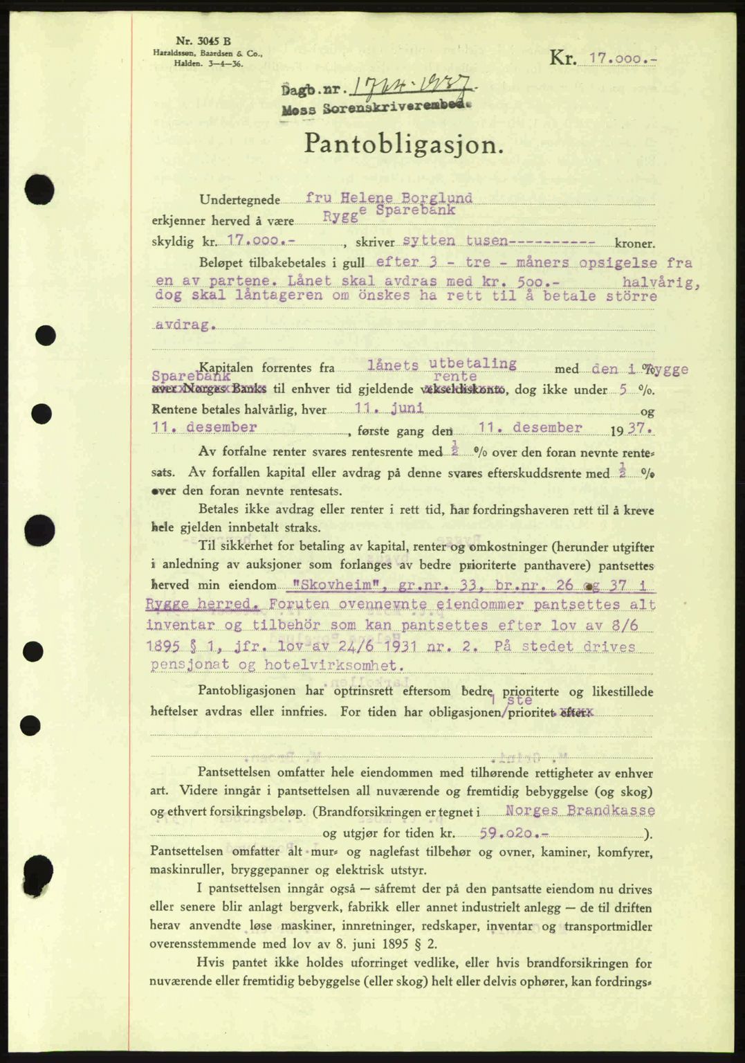 Moss sorenskriveri, SAO/A-10168: Pantebok nr. B4, 1937-1938, Dagboknr: 1764/1937