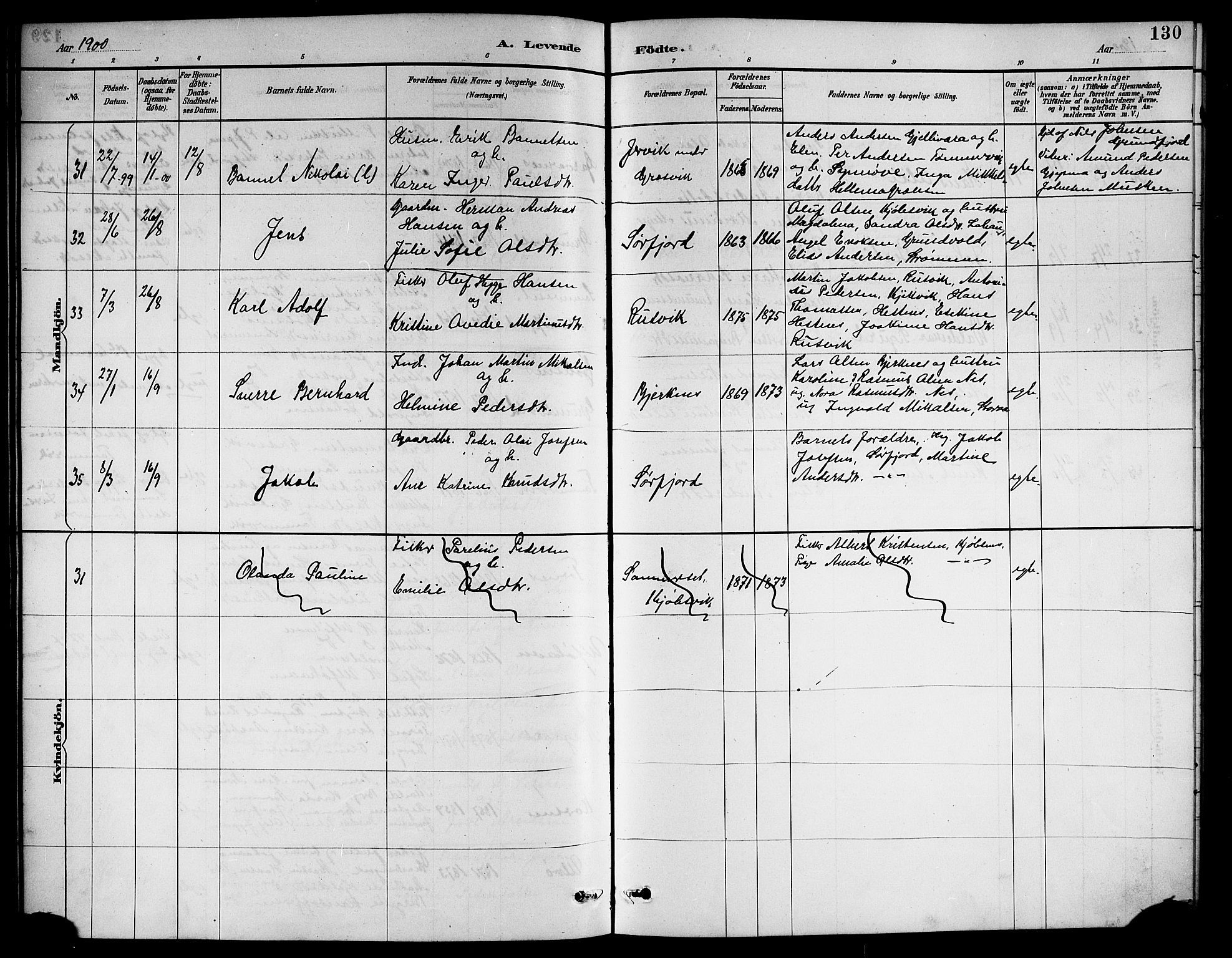 Ministerialprotokoller, klokkerbøker og fødselsregistre - Nordland, AV/SAT-A-1459/861/L0876: Klokkerbok nr. 861C02, 1887-1903, s. 130