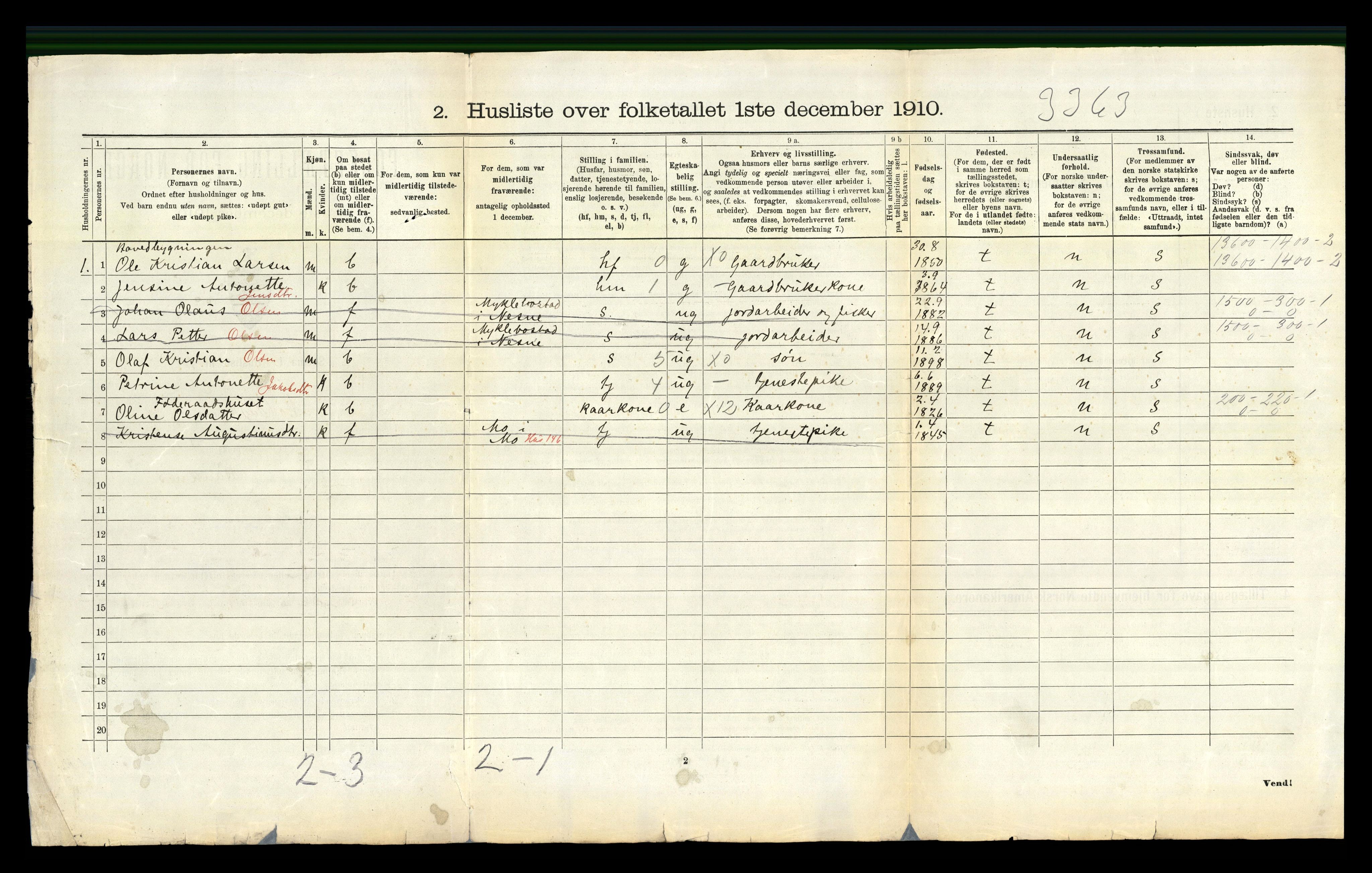 RA, Folketelling 1910 for 1833 Mo herred, 1910, s. 156