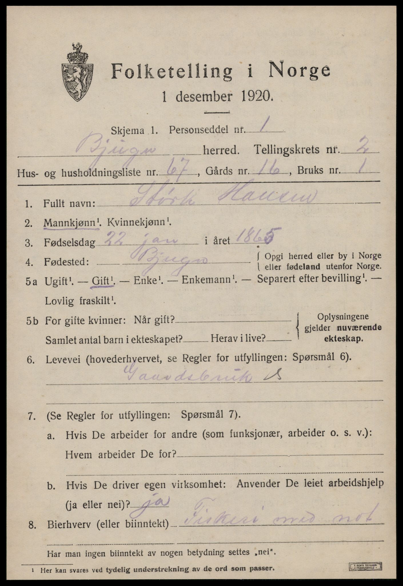 SAT, Folketelling 1920 for 1627 Bjugn herred, 1920, s. 1939