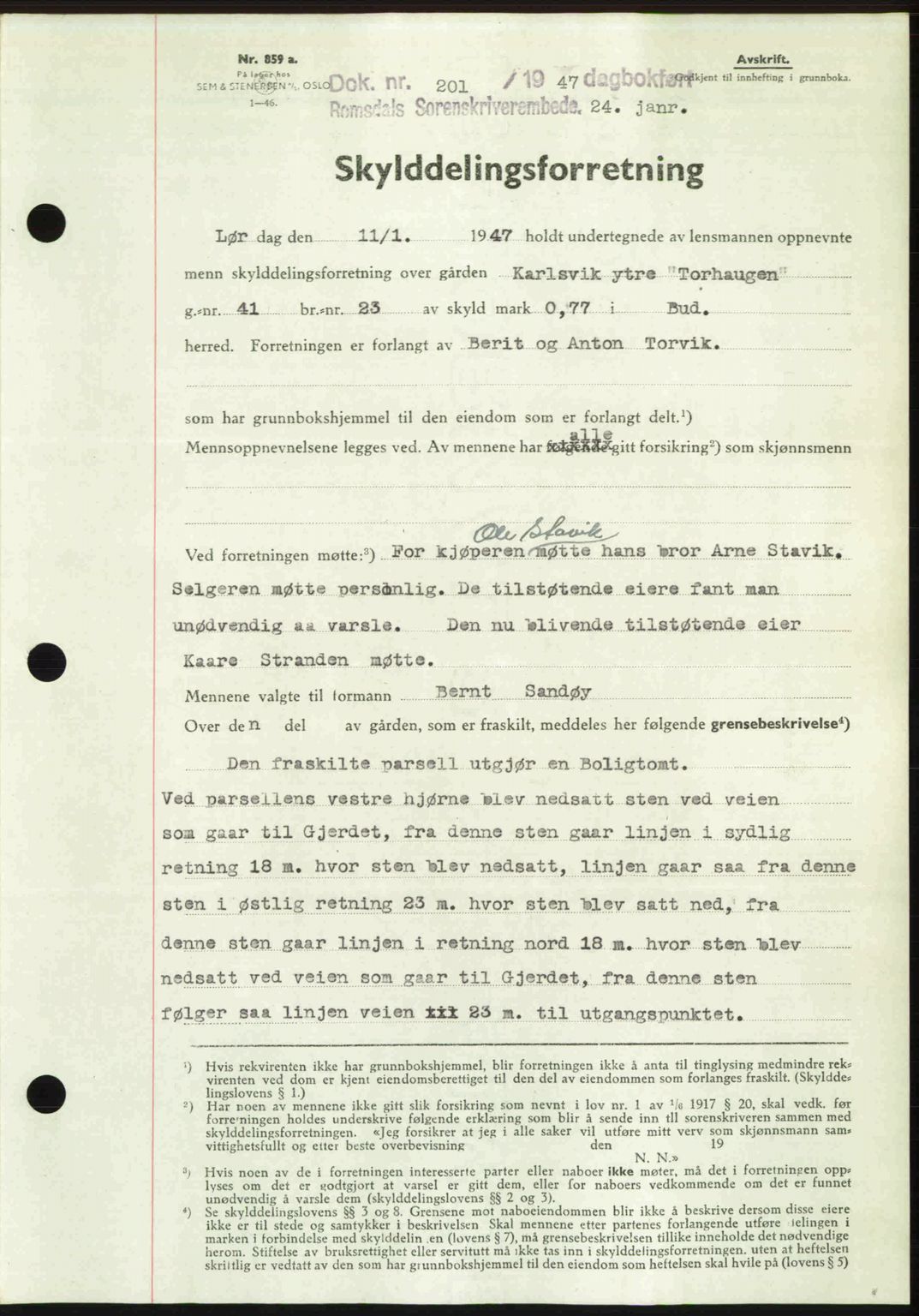 Romsdal sorenskriveri, AV/SAT-A-4149/1/2/2C: Pantebok nr. A22, 1947-1947, Dagboknr: 201/1947