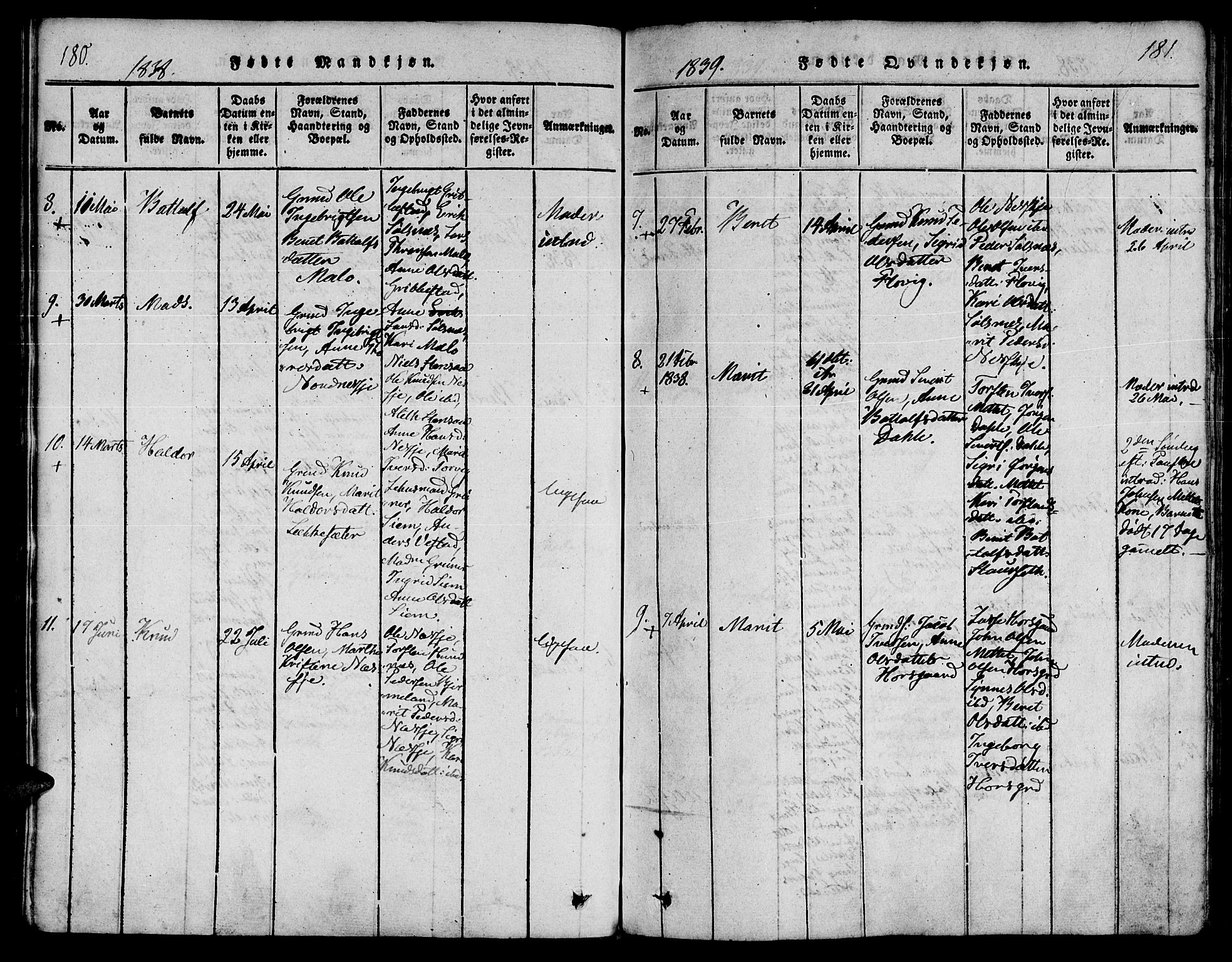 Ministerialprotokoller, klokkerbøker og fødselsregistre - Møre og Romsdal, AV/SAT-A-1454/547/L0602: Ministerialbok nr. 547A04, 1818-1845, s. 180-181