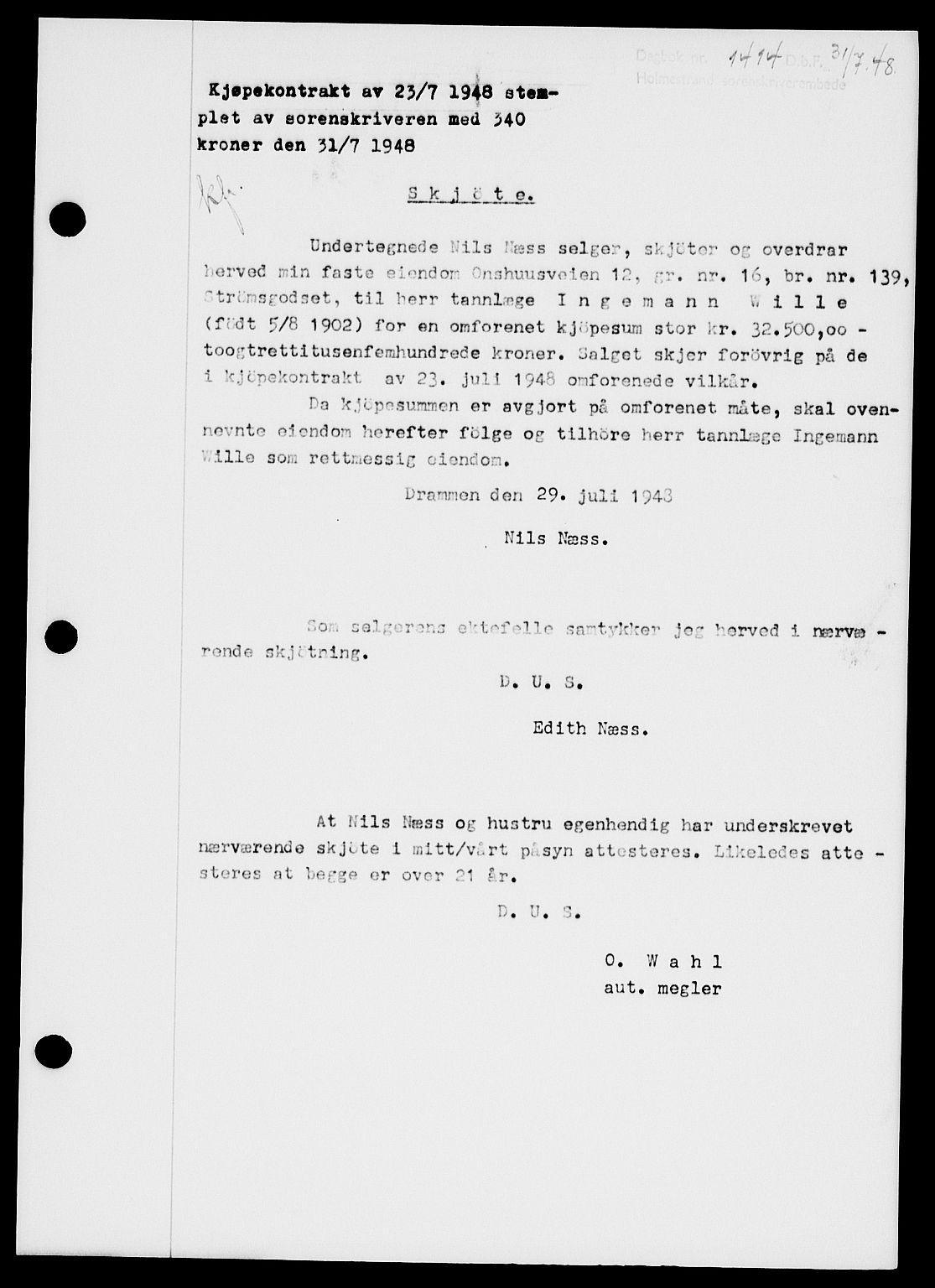 Holmestrand sorenskriveri, SAKO/A-67/G/Ga/Gaa/L0064: Pantebok nr. A-64, 1948-1948, Dagboknr: 1414/1948