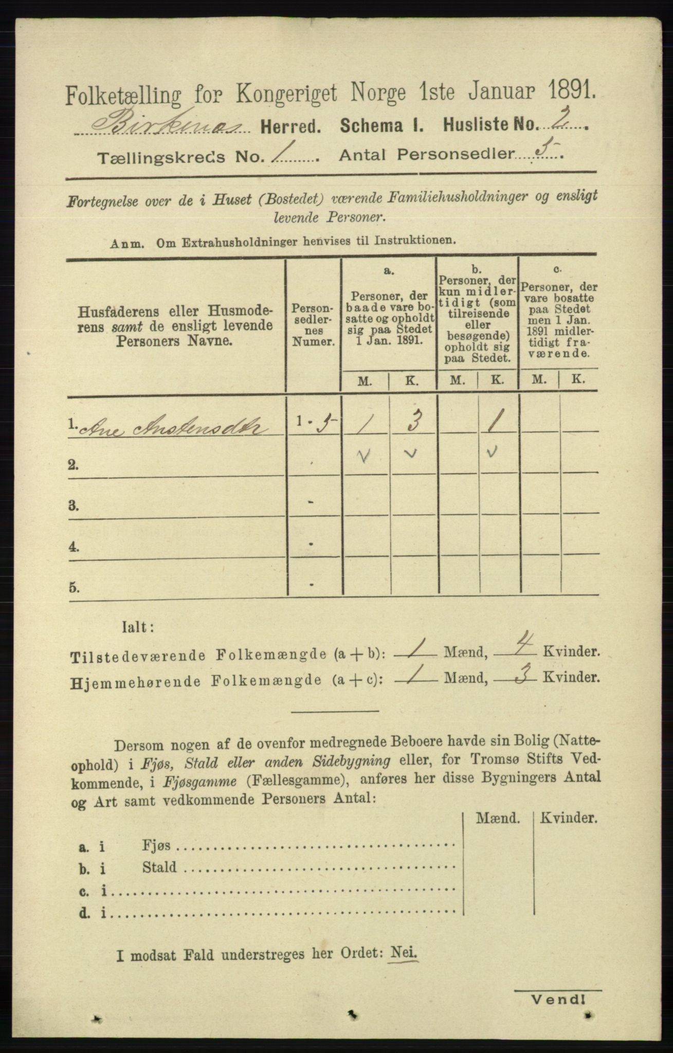 RA, Folketelling 1891 for 0928 Birkenes herred, 1891, s. 22