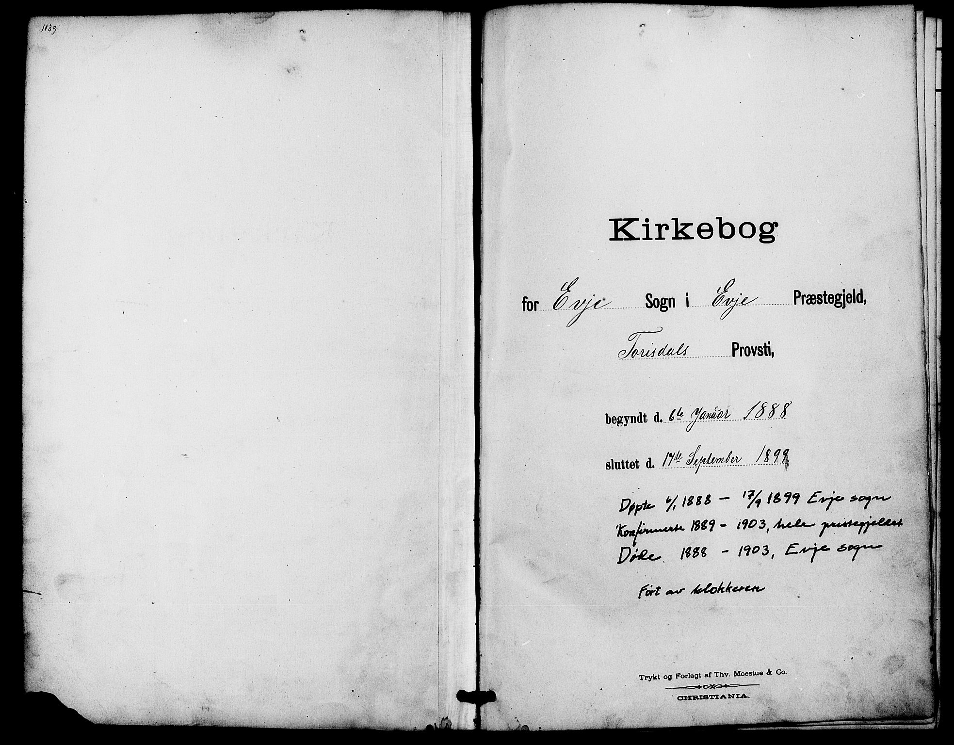Evje sokneprestkontor, SAK/1111-0008/F/Fb/Fba/L0003: Klokkerbok nr. B 3, 1888-1903