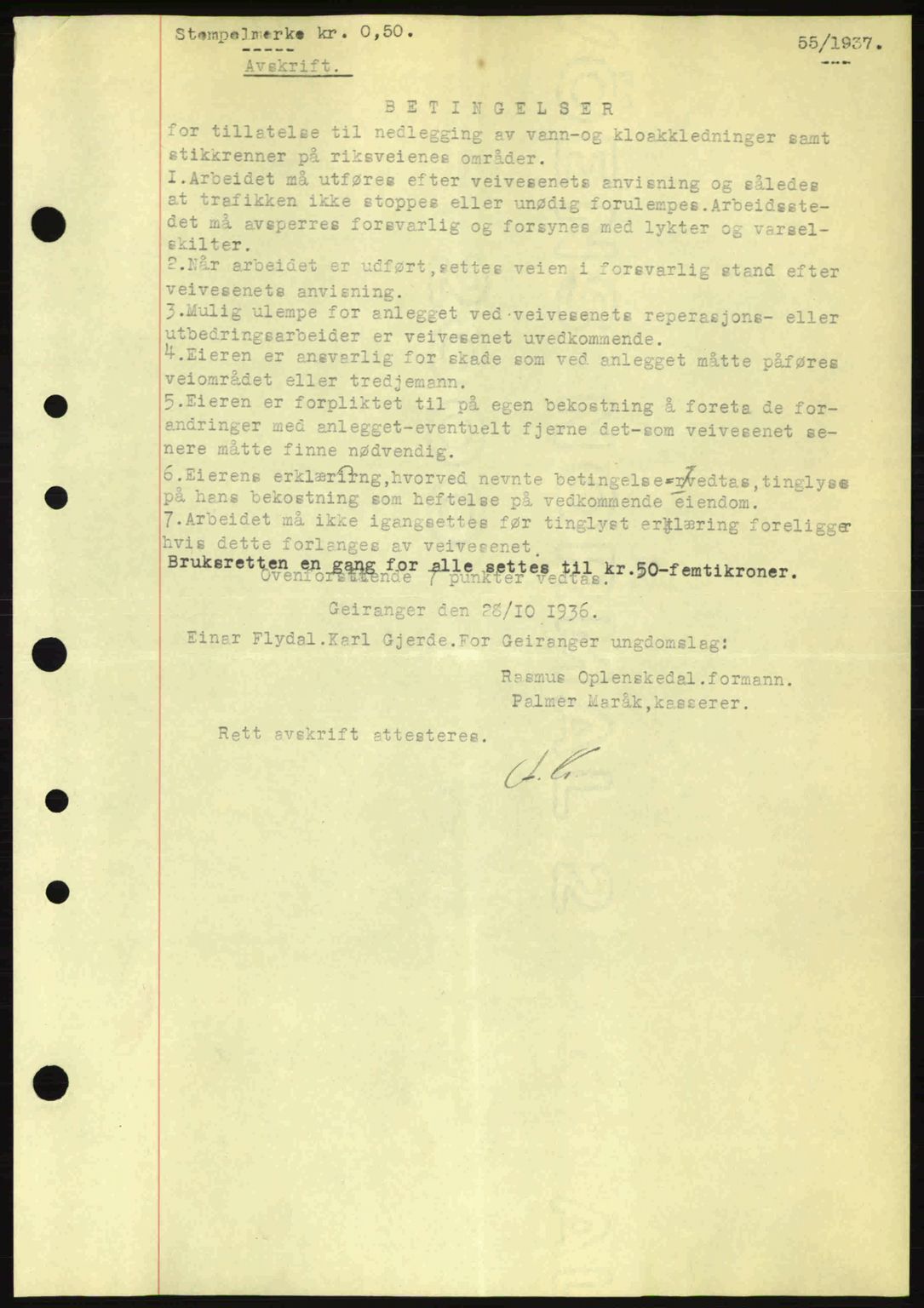 Nordre Sunnmøre sorenskriveri, SAT/A-0006/1/2/2C/2Ca: Pantebok nr. A2, 1936-1937, Dagboknr: 55/1937