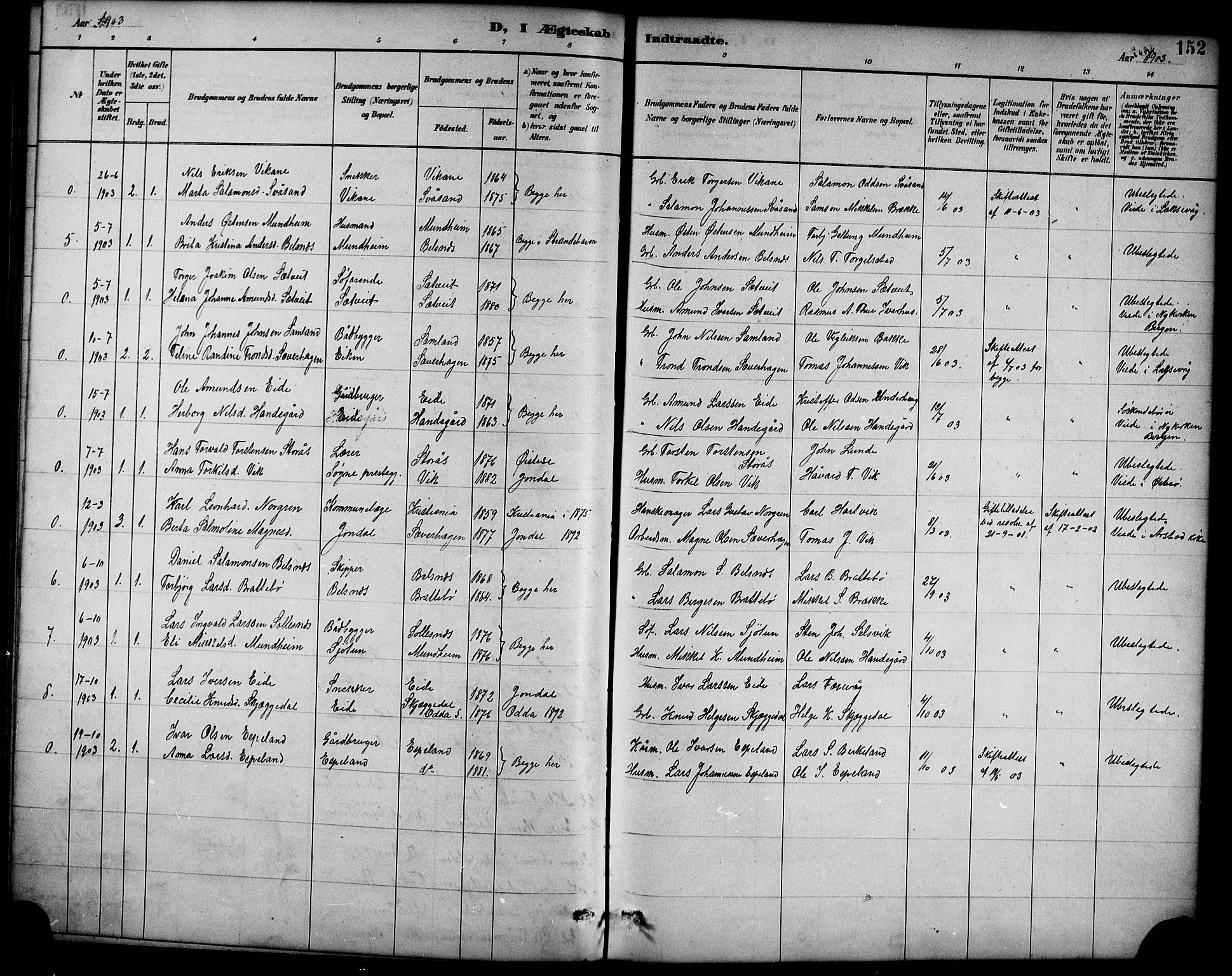 Ullensvang sokneprestembete, AV/SAB-A-78701/H/Hab: Klokkerbok nr. D 1, 1891-1908, s. 152