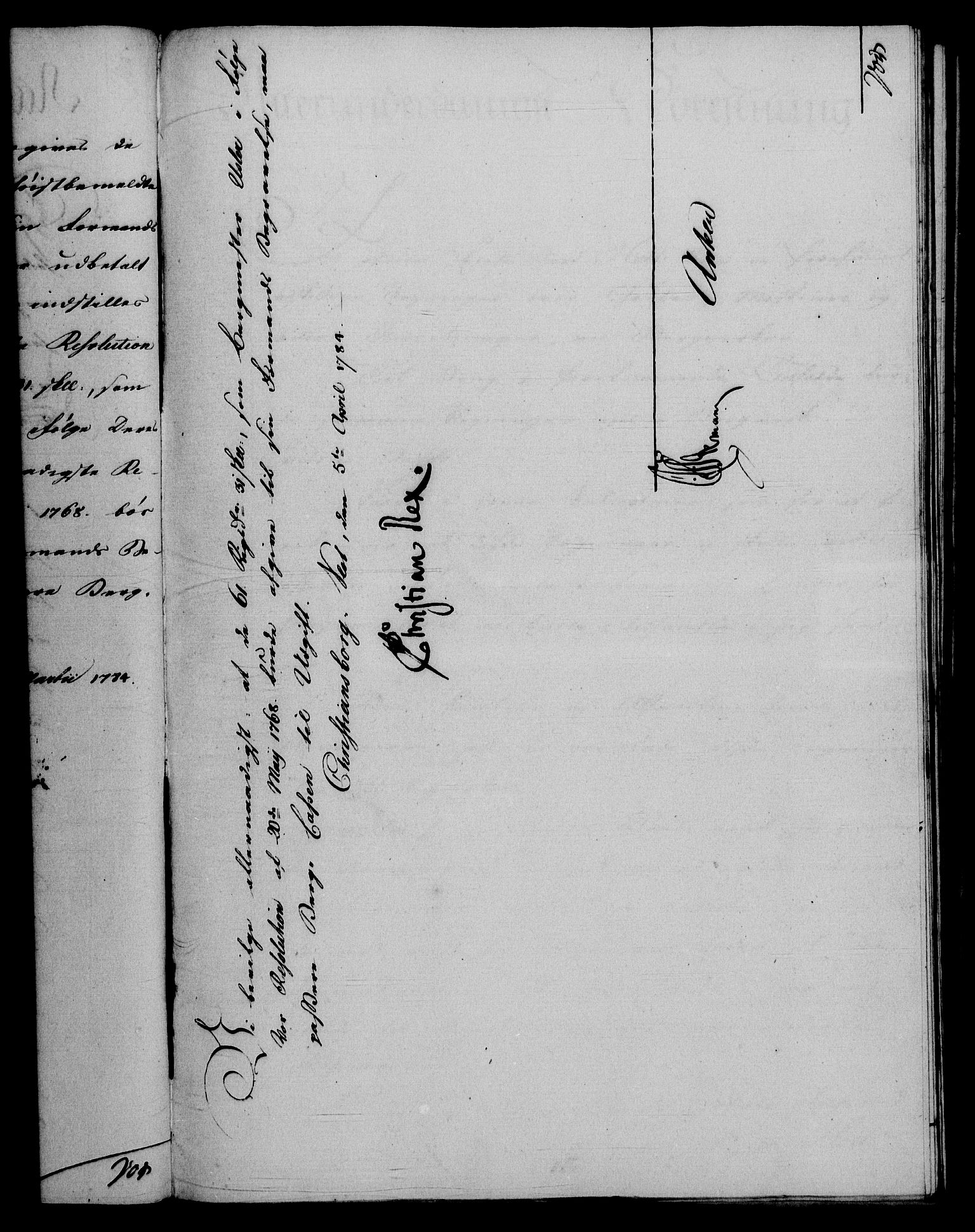 Rentekammeret, Renteskriverkontorene, AV/RA-EA-3115/M/Mf/Mfa/L0006: Resolusjonsprotokoll med register (merket RK 54.6), 1784