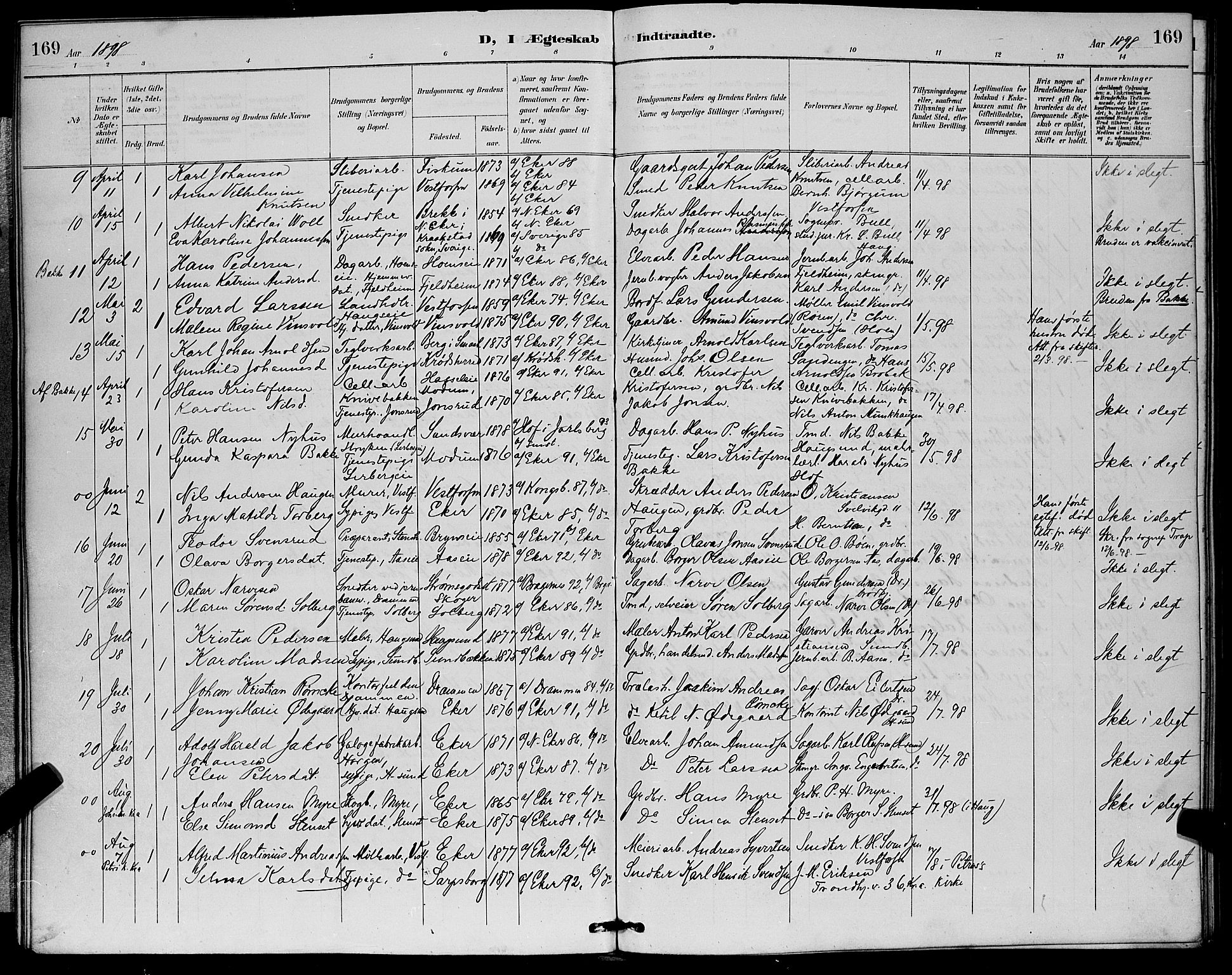 Eiker kirkebøker, AV/SAKO-A-4/G/Ga/L0007: Klokkerbok nr. I 7, 1893-1902, s. 169