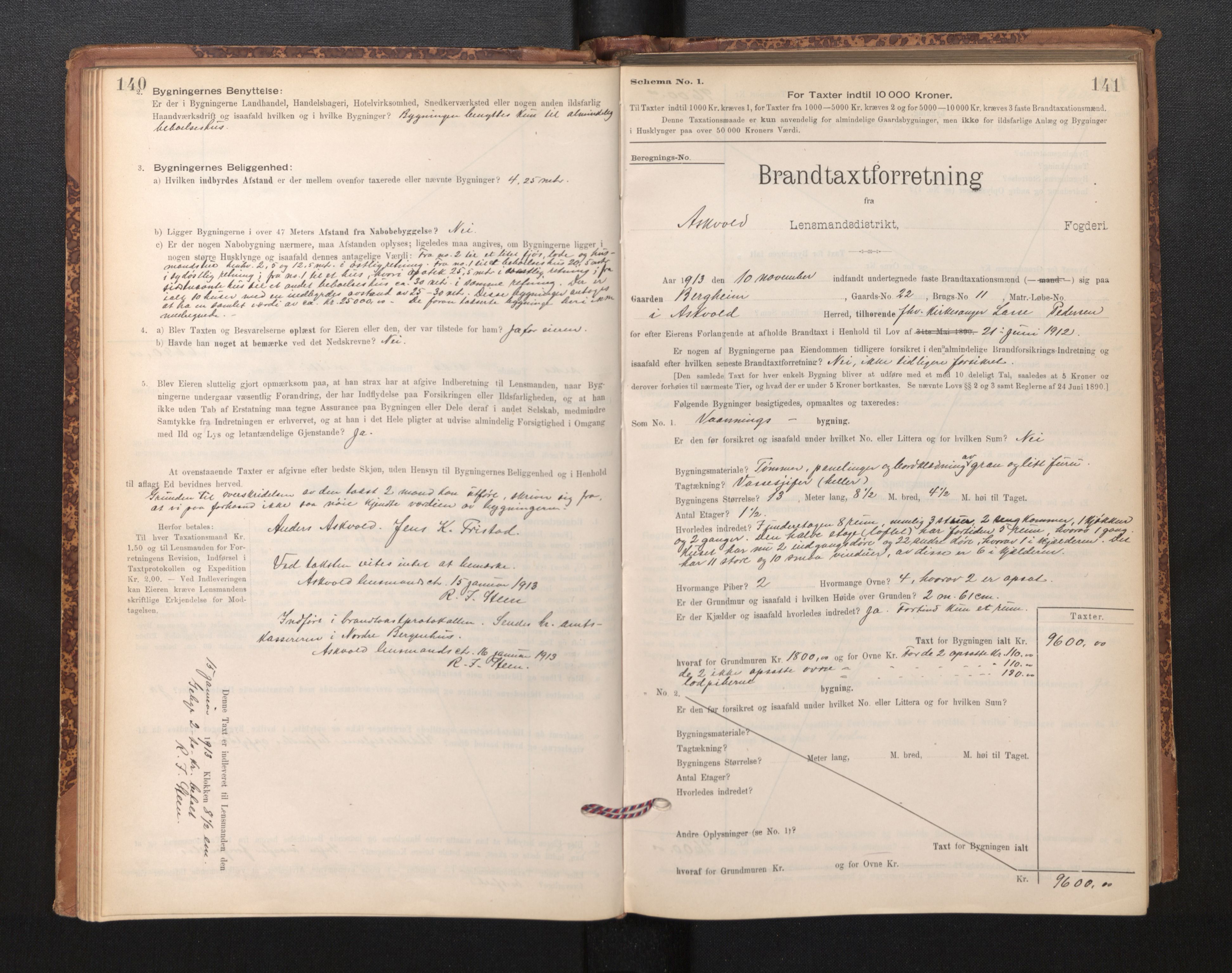 Lensmannen i Askvoll, AV/SAB-A-26301/0012/L0004: Branntakstprotokoll, skjematakst og liste over branntakstmenn, 1895-1932, s. 140-141