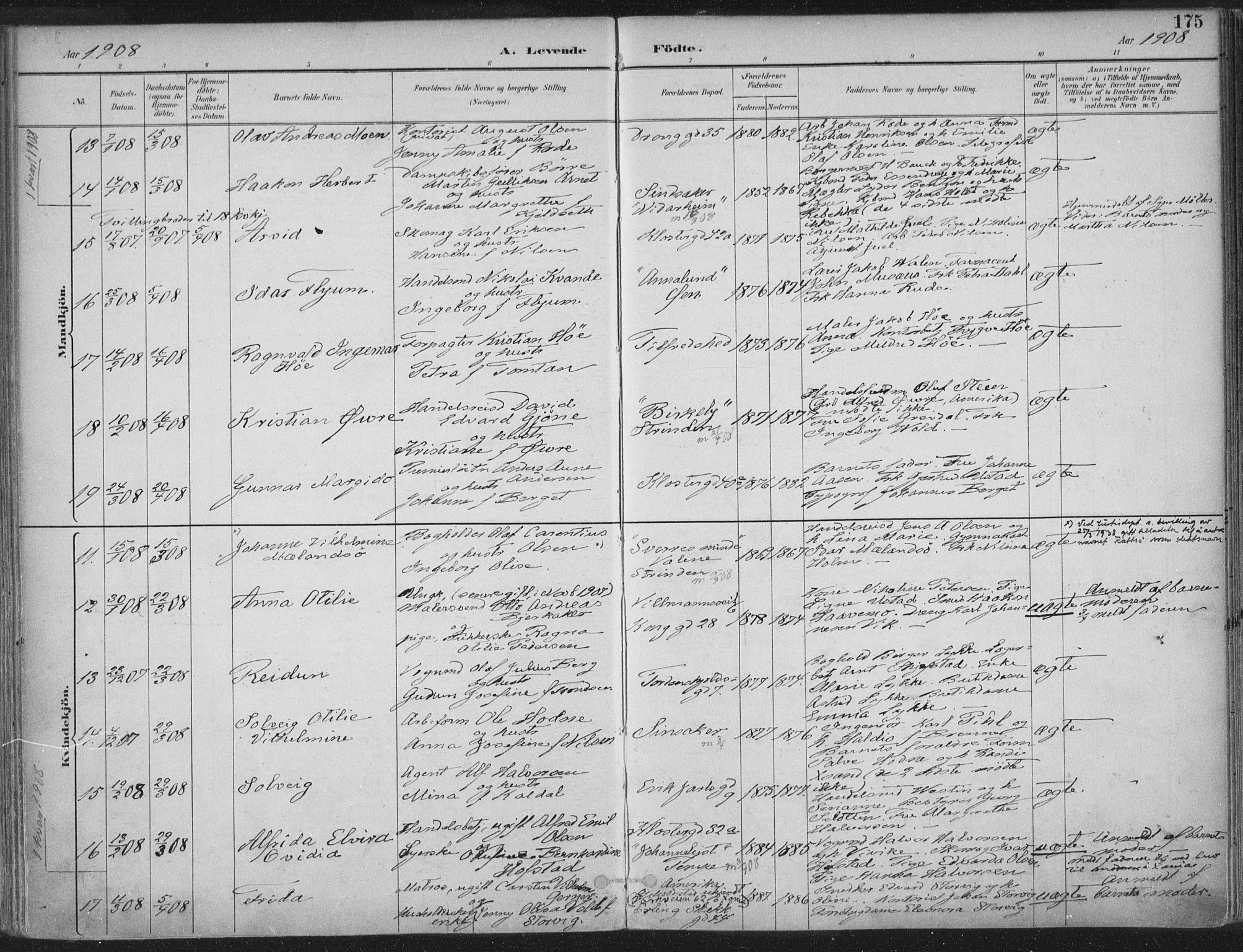 Ministerialprotokoller, klokkerbøker og fødselsregistre - Sør-Trøndelag, SAT/A-1456/601/L0062: Ministerialbok nr. 601A30, 1891-1911, s. 175