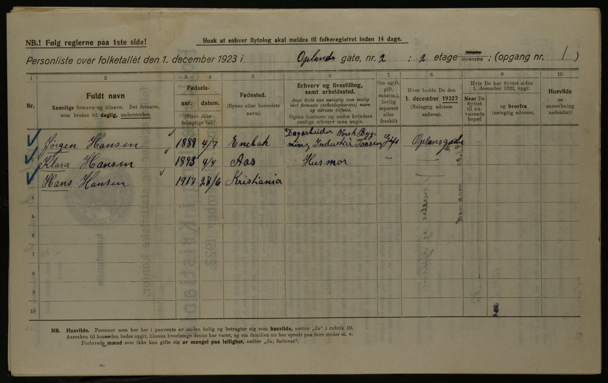 OBA, Kommunal folketelling 1.12.1923 for Kristiania, 1923, s. 83689