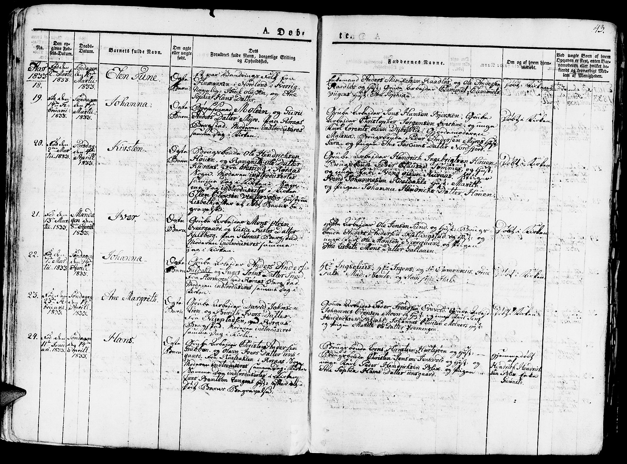 Ministerialprotokoller, klokkerbøker og fødselsregistre - Sør-Trøndelag, AV/SAT-A-1456/681/L0938: Klokkerbok nr. 681C02, 1829-1879, s. 43