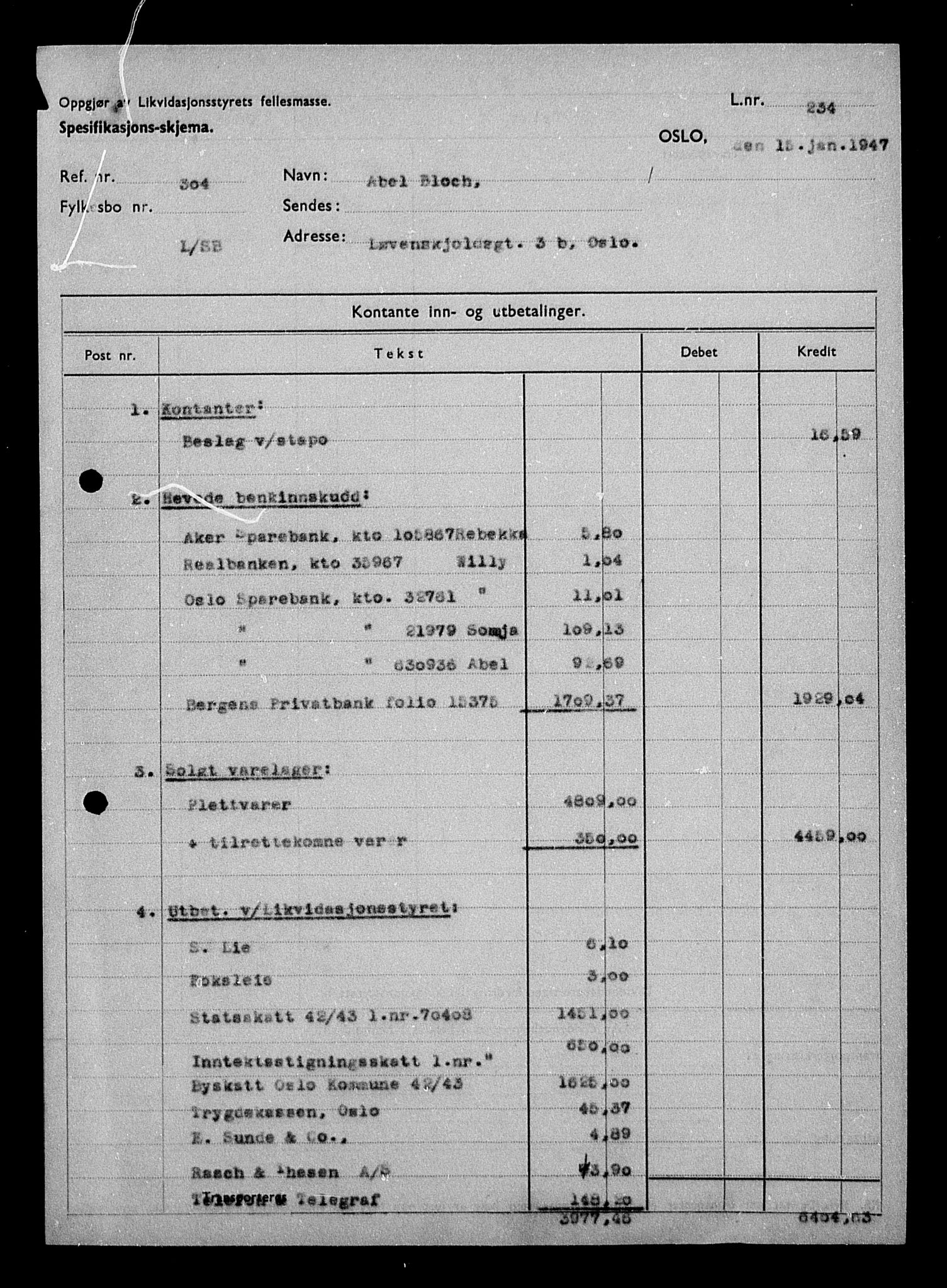 Justisdepartementet, Tilbakeføringskontoret for inndratte formuer, AV/RA-S-1564/H/Hc/Hcc/L0926: --, 1945-1947, s. 3