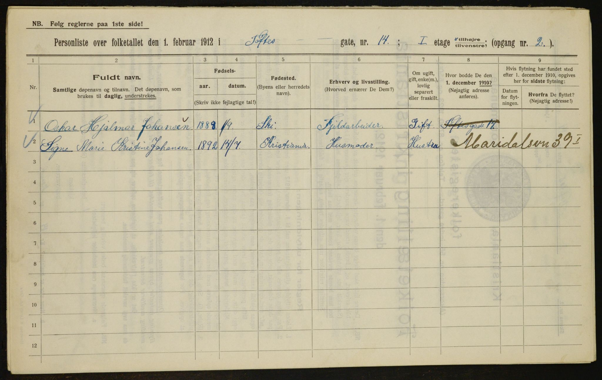 OBA, Kommunal folketelling 1.2.1912 for Kristiania, 1912, s. 111548