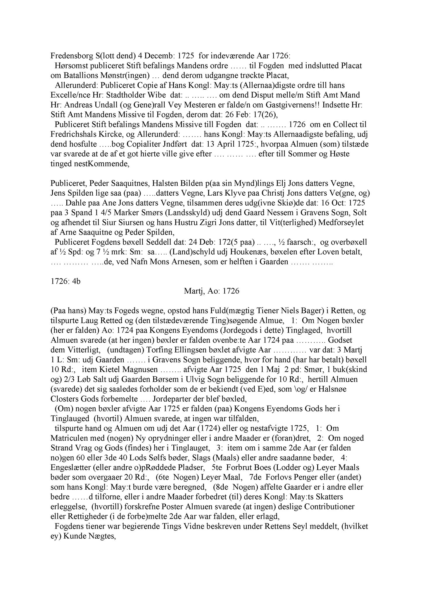 Samling av fulltekstavskrifter, SAB/FULLTEKST/A/12/0085: Hardanger og Voss sorenskriveri, tingbok nr. Ad 11 for Hardanger, Voss og Lysekloster, 1726-1730