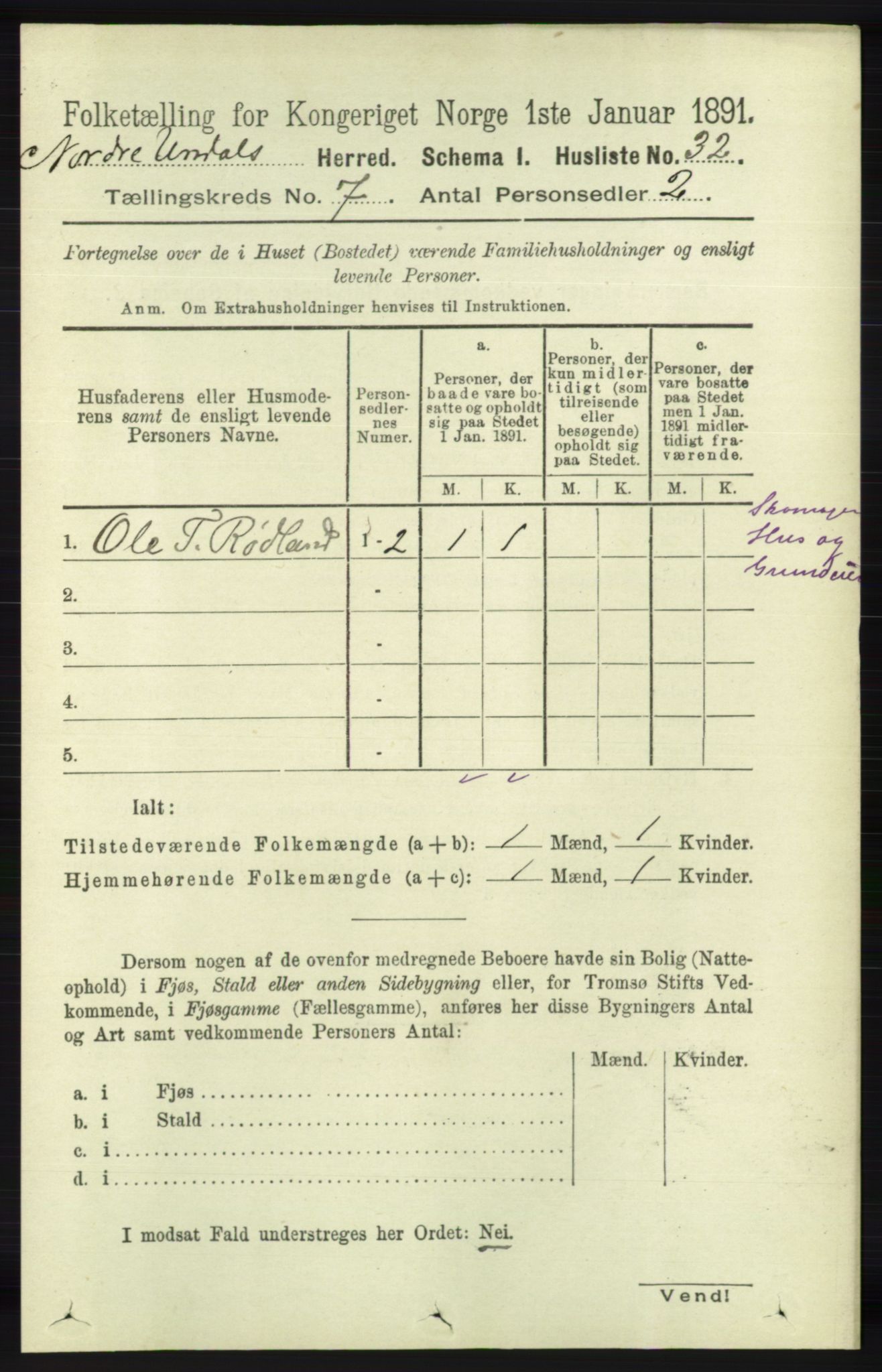 RA, Folketelling 1891 for 1028 Nord-Audnedal herred, 1891, s. 1764