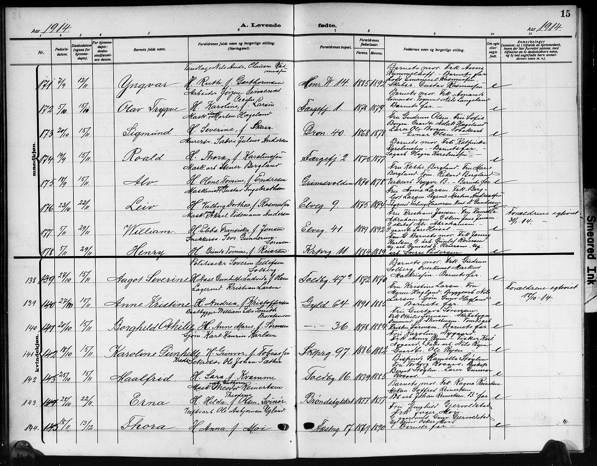 Kristiansand domprosti, AV/SAK-1112-0006/F/Fb/L0021: Klokkerbok nr. B 21, 1914-1923, s. 15