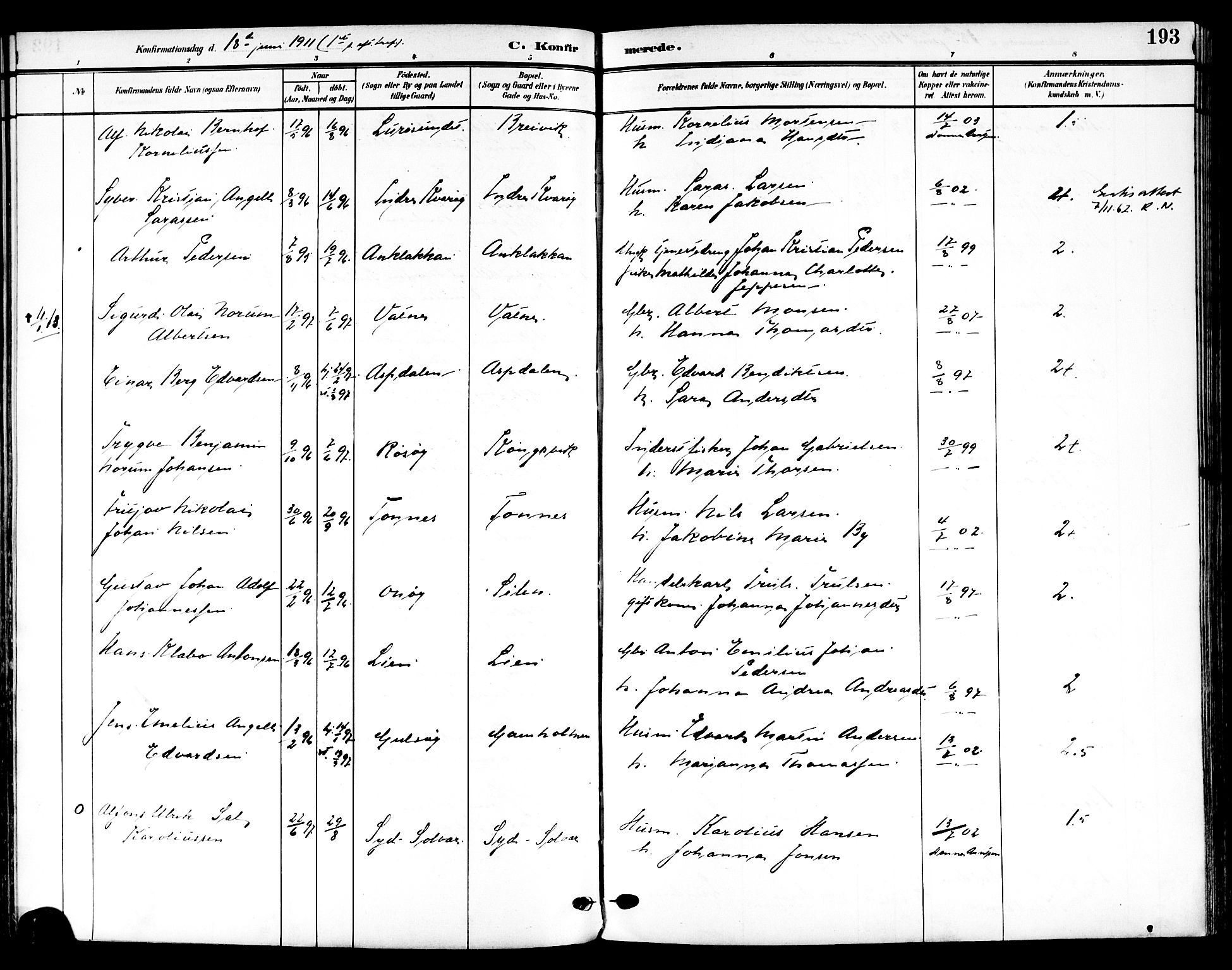 Ministerialprotokoller, klokkerbøker og fødselsregistre - Nordland, SAT/A-1459/839/L0569: Ministerialbok nr. 839A06, 1903-1922, s. 193