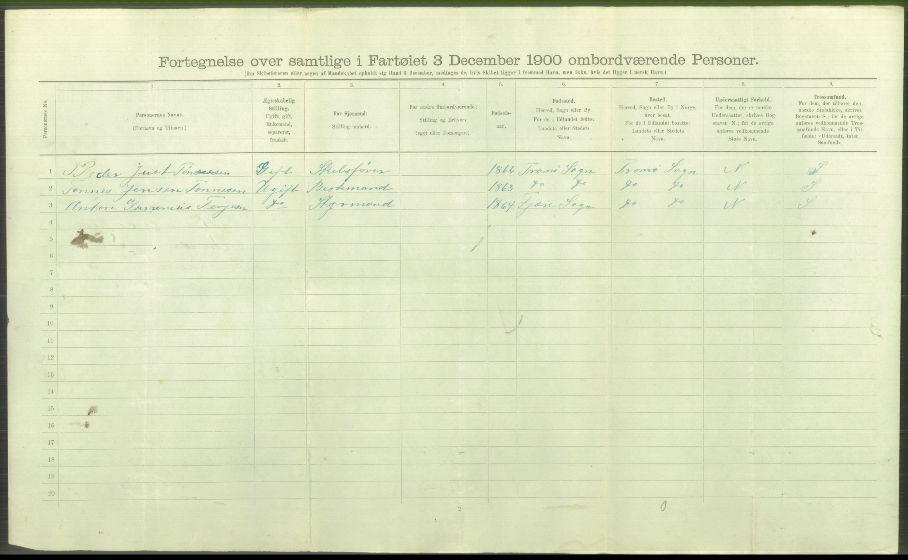 RA, Folketelling 1900 - skipslister med personlister for skip i norske havner, utenlandske havner og til havs, 1900, s. 3552