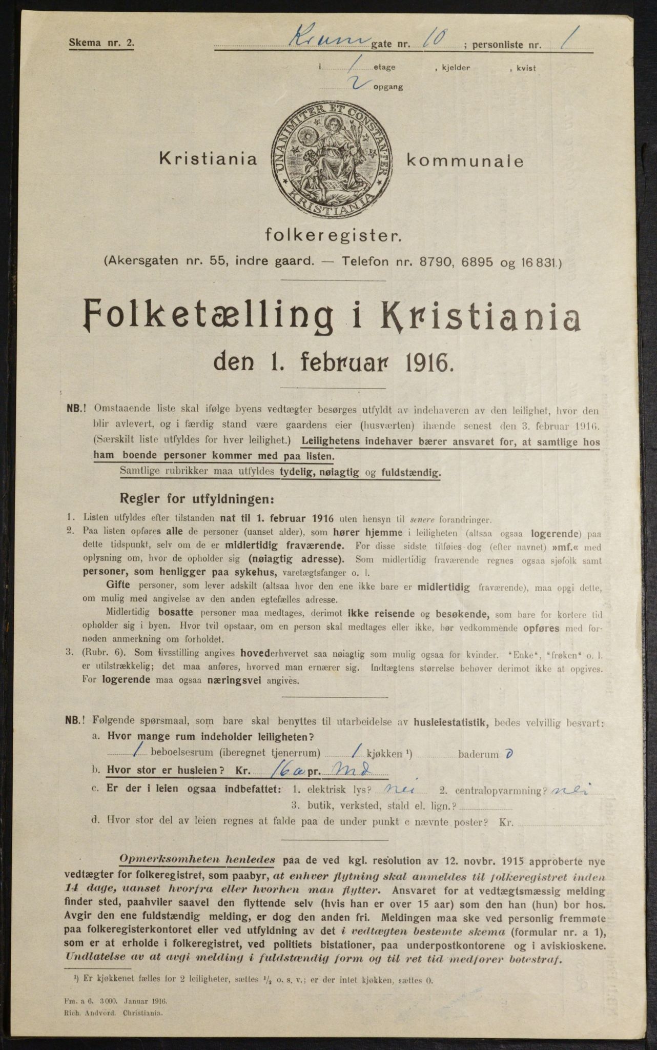 OBA, Kommunal folketelling 1.2.1916 for Kristiania, 1916, s. 56100