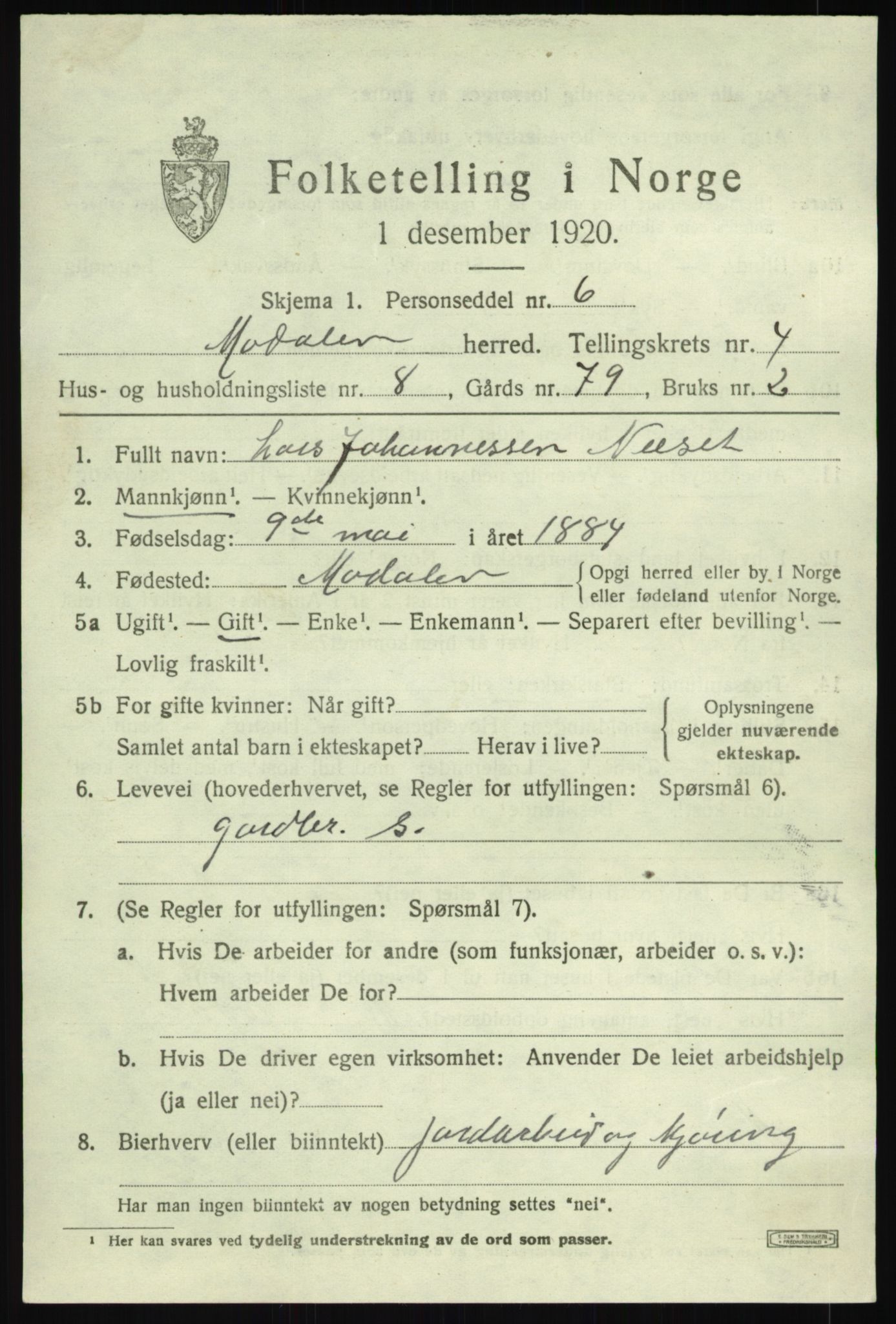 SAB, Folketelling 1920 for 1252 Modalen herred, 1920, s. 914