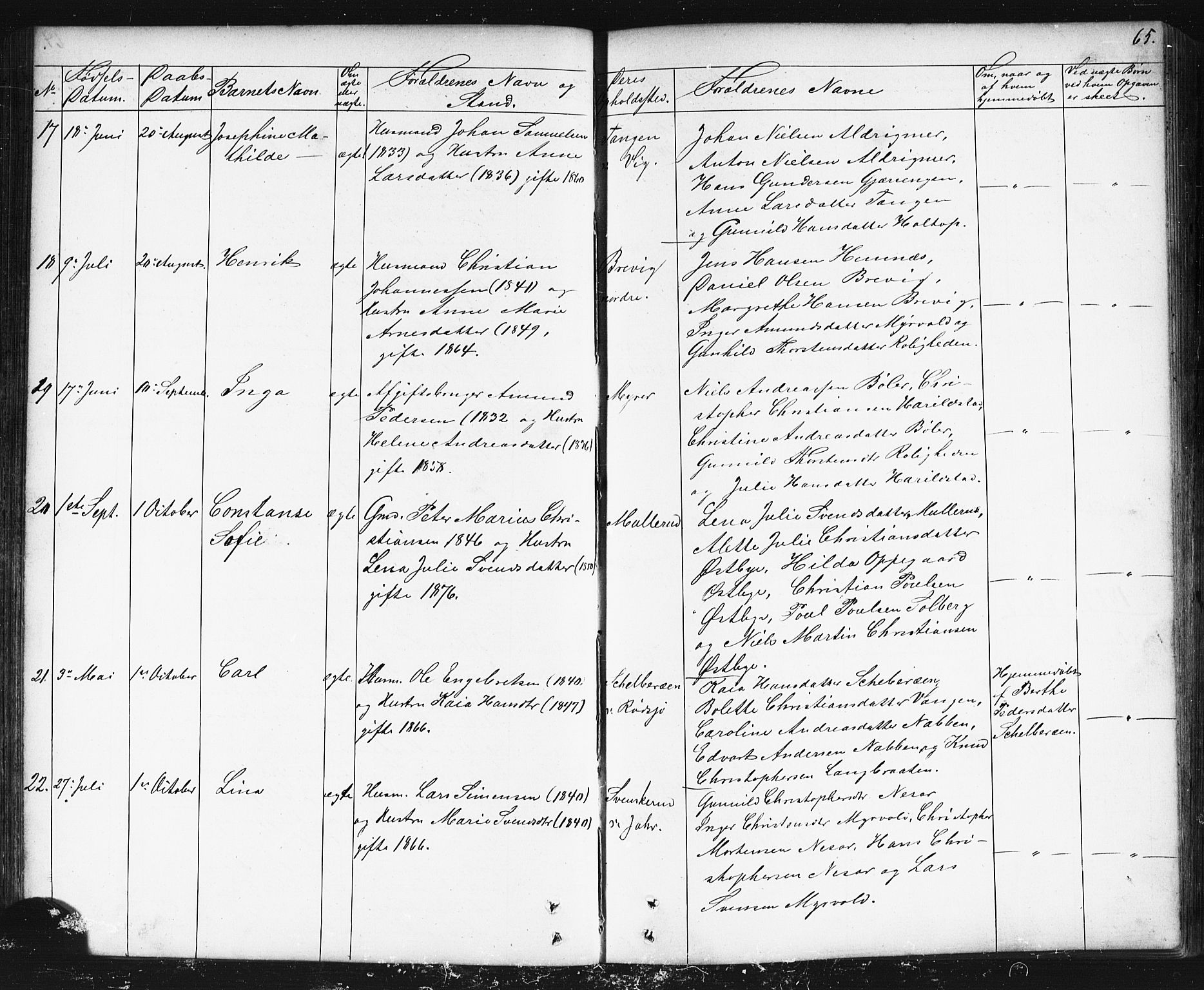 Enebakk prestekontor Kirkebøker, AV/SAO-A-10171c/G/Gb/L0001: Klokkerbok nr. II 1, 1859-1890, s. 65
