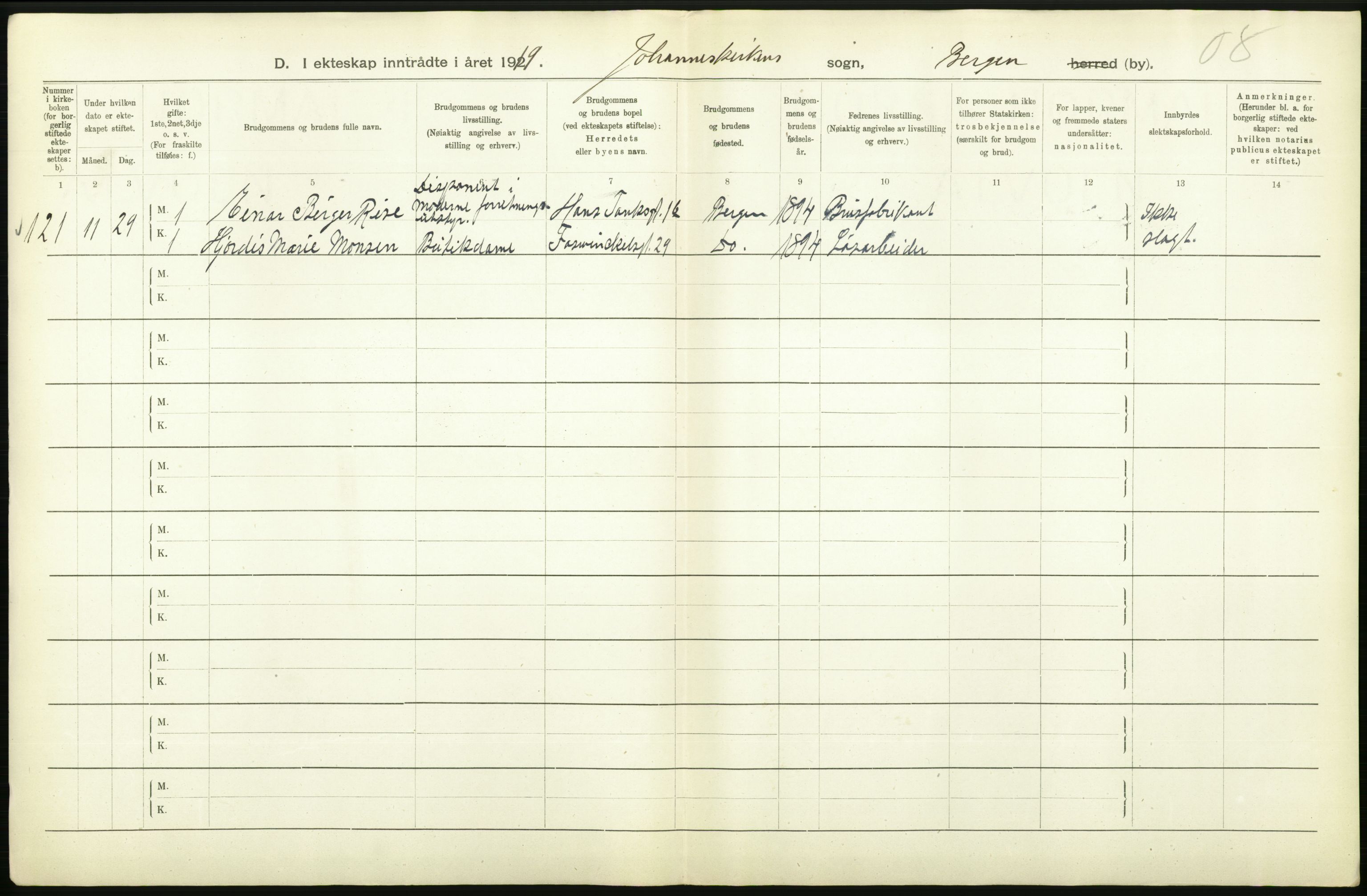 Statistisk sentralbyrå, Sosiodemografiske emner, Befolkning, AV/RA-S-2228/D/Df/Dfb/Dfbi/L0035: Bergen: Gifte, døde, dødfødte., 1919, s. 202