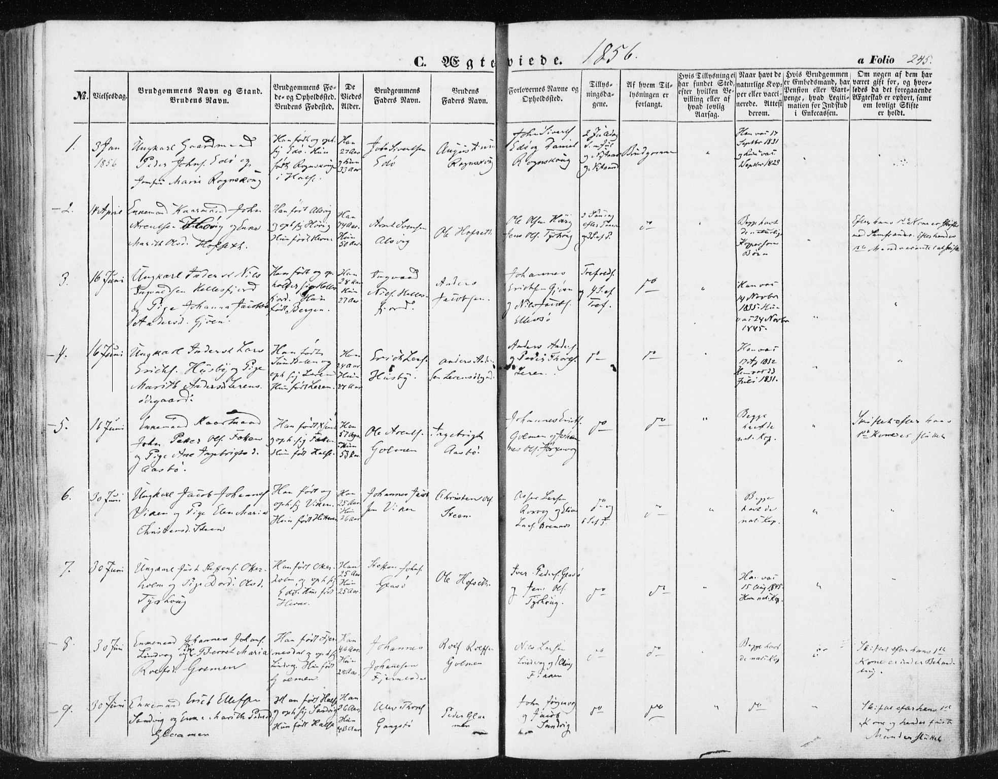 Ministerialprotokoller, klokkerbøker og fødselsregistre - Møre og Romsdal, SAT/A-1454/581/L0937: Ministerialbok nr. 581A05, 1853-1872, s. 245