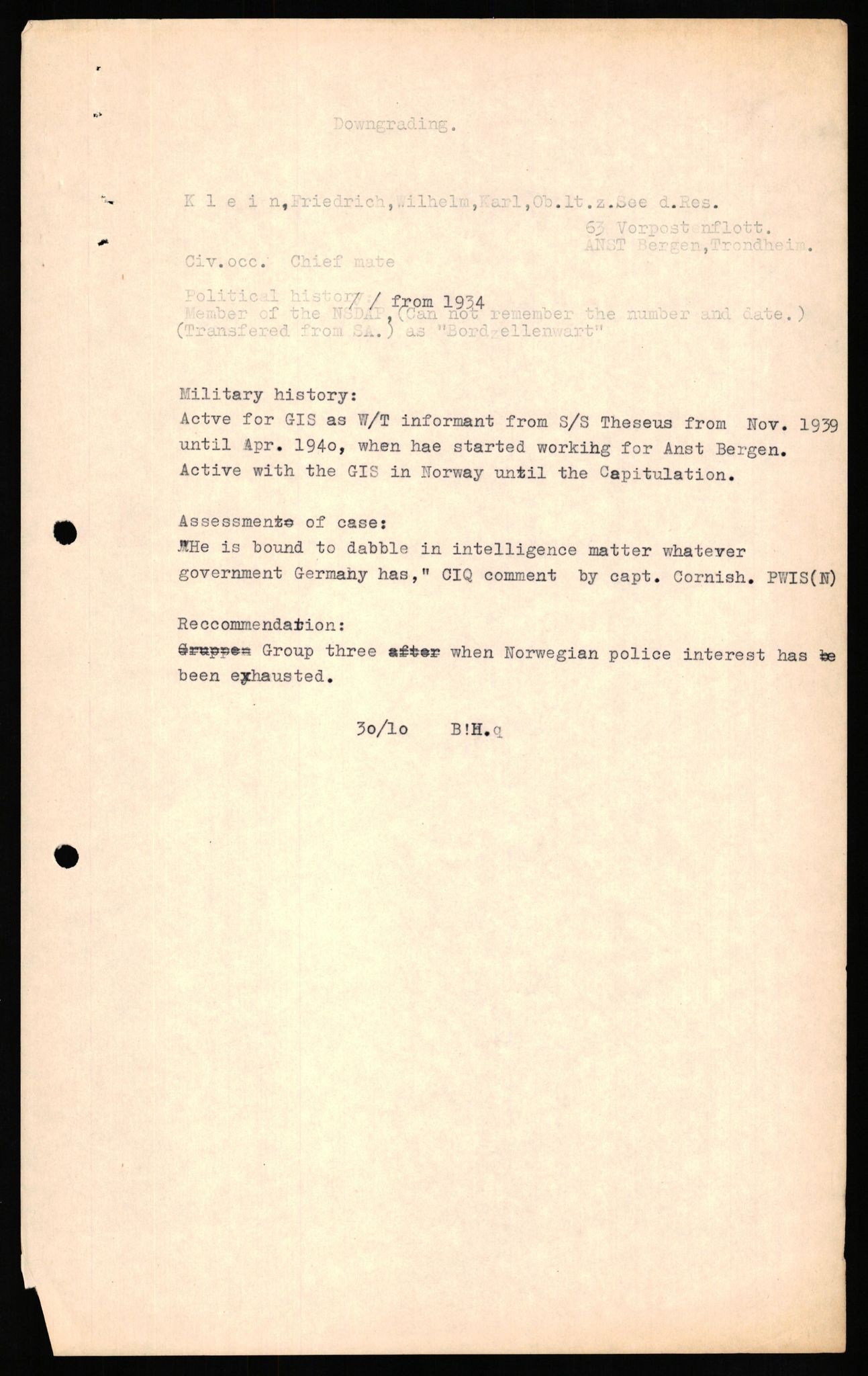 Forsvaret, Forsvarets overkommando II, AV/RA-RAFA-3915/D/Db/L0016: CI Questionaires. Tyske okkupasjonsstyrker i Norge. Tyskere., 1945-1946, s. 843