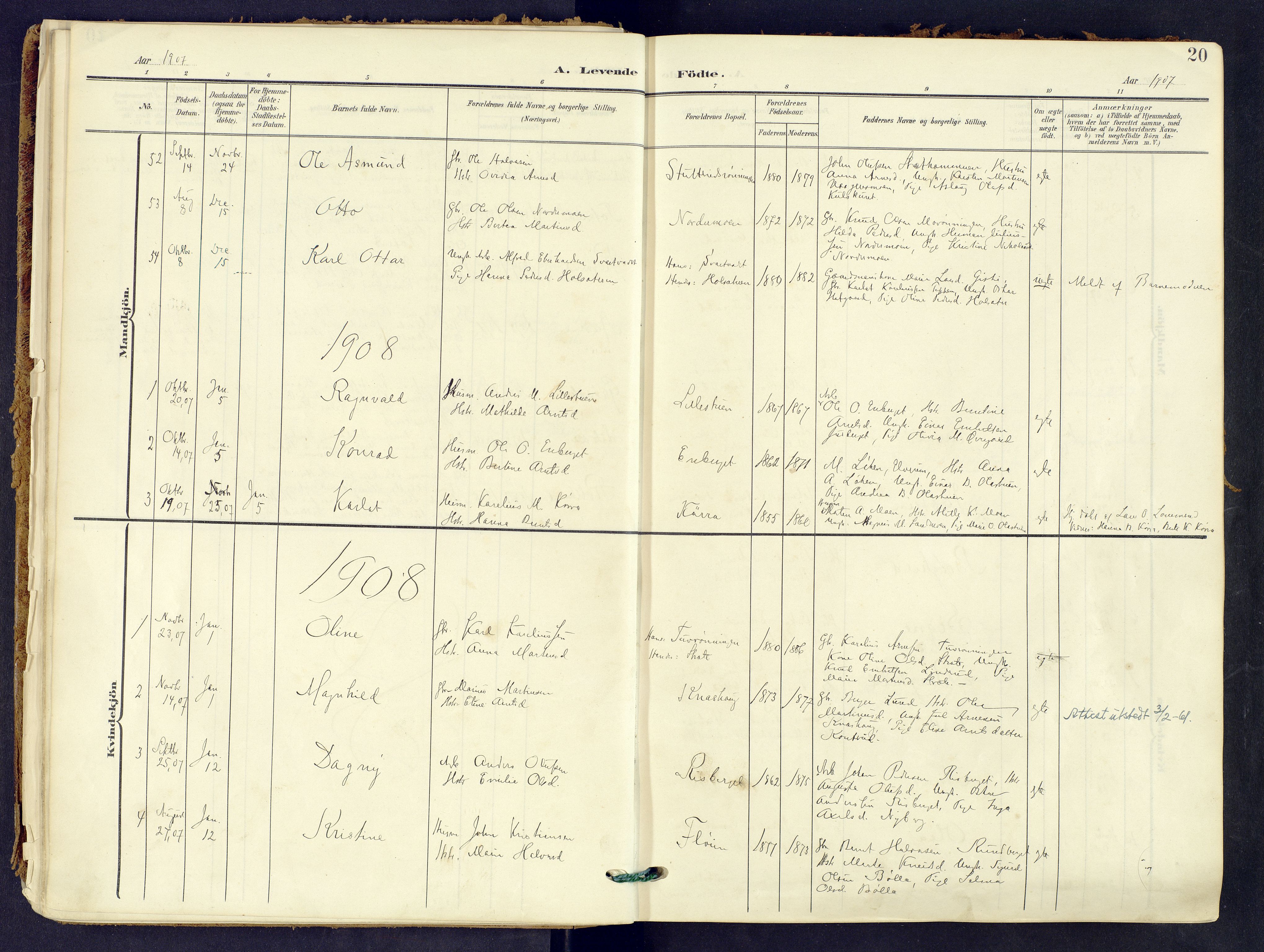 Våler prestekontor, Hedmark, AV/SAH-PREST-040/H/Ha/Haa/L0008: Ministerialbok nr. 8, 1905-1921, s. 20
