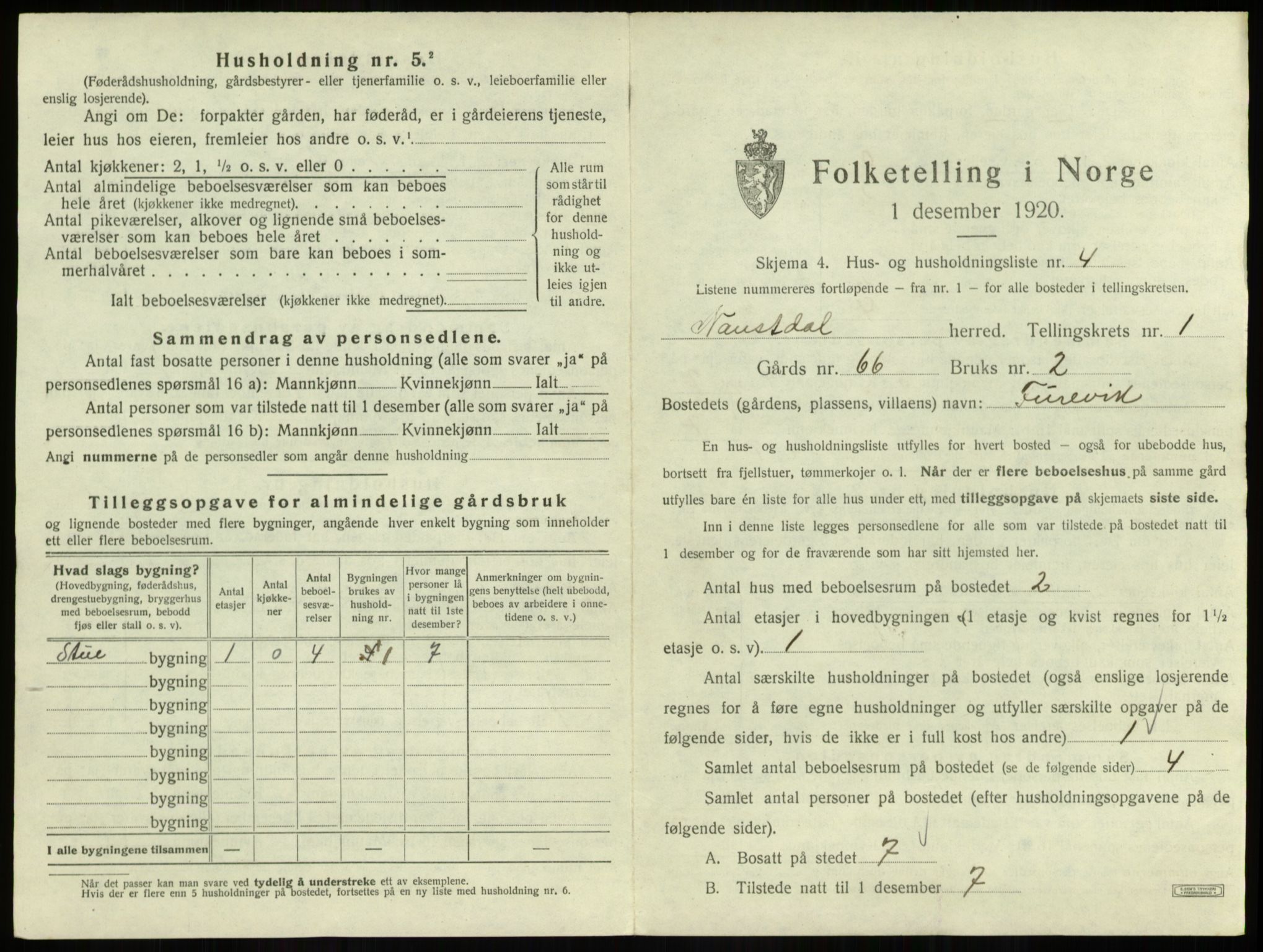 SAB, Folketelling 1920 for 1433 Naustdal herred, 1920, s. 9