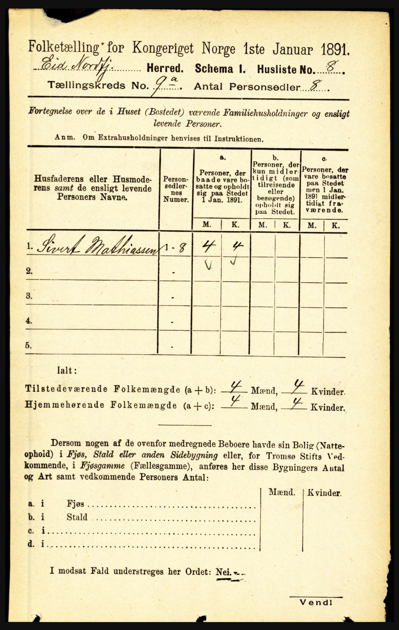 RA, Folketelling 1891 for 1443 Eid herred, 1891, s. 2154